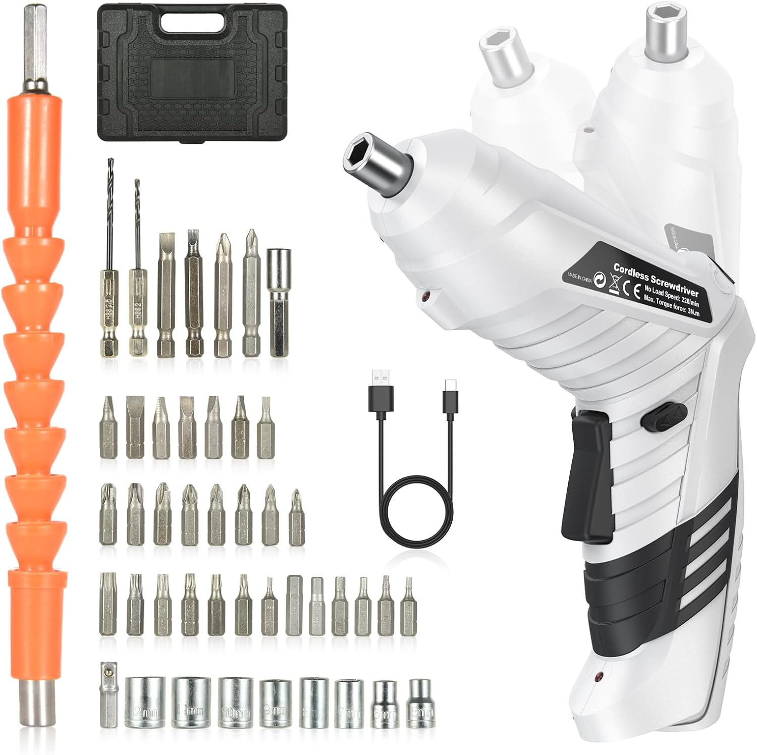 47 in 1 Cordless Electric Screwdriver Kit with 3.6V 1500Mah Rechargeable Battery, 3Nm Torque, LED Light and Variable Speed, Perfect for Home DIY Projects image number 4