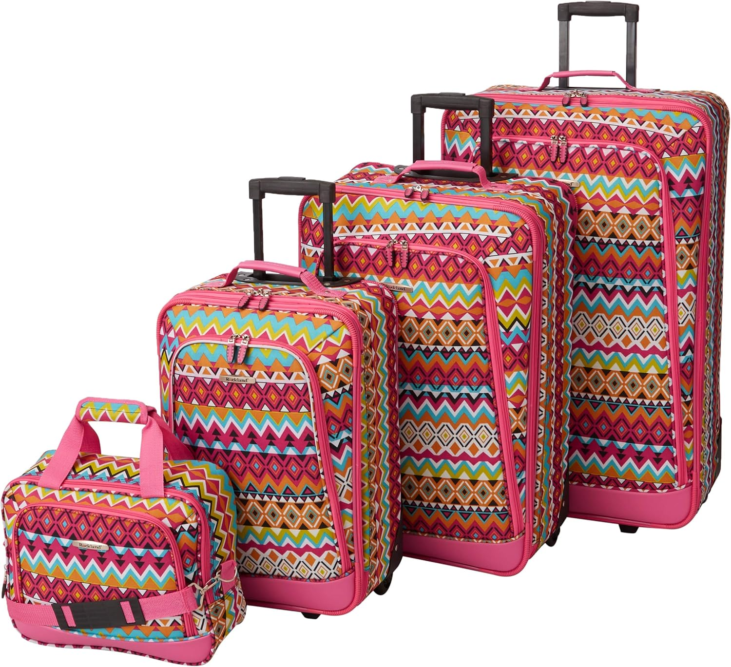 Rockland Escape 4-Piece Softside Upright Luggage Set, Pink Dots, 4-Piece Set (14/19/24/28), Escape 4-Piece Softside Upright Luggage Set