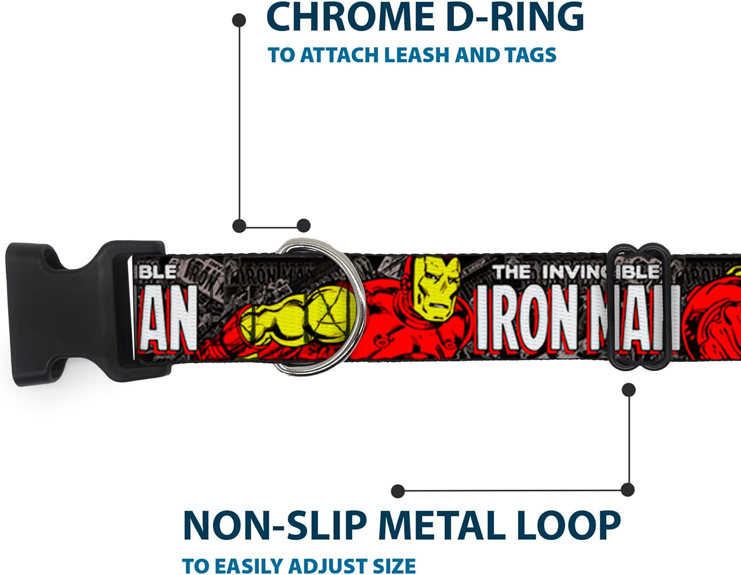 Dog Collar Plastic Clip the Invincible Iron Man Stacked Comic Books Action Poses 8 to 12 Inches 0.5 Inch Wide image number 3