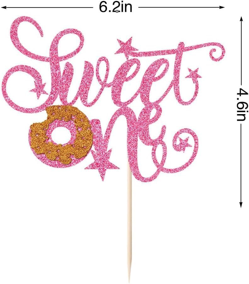 Confetti! Sweet Donut One Cake Topper | Candyland Sweet One | First Birthday Party Supplies | Baby Shower Decor，Donut 1St Themed Baby Shower Birthday Party Cake Supplies (Pink Glitter)