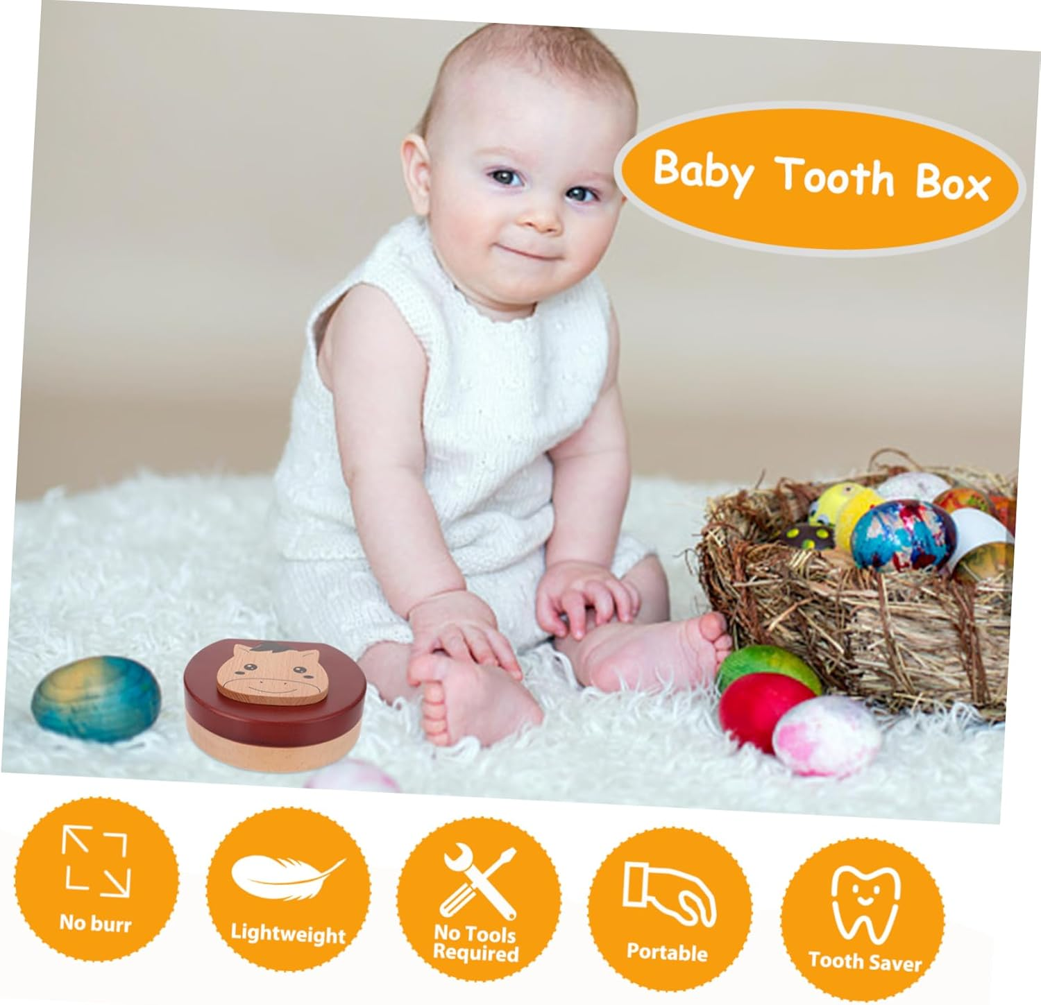 Wooden Born Boy Storage Box for Tooth Fairy Keepsake Organizer Natural Wood Material Tooth Holder Case Tweezers Bottle image number 5