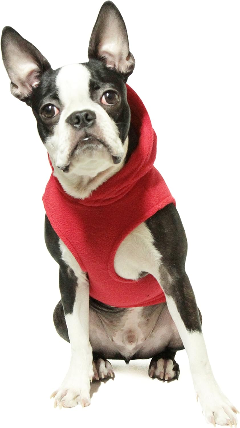 Gooby - Fleece Vest Hoodie, Small Dog Pull over Hooded Fleece Jacket with Leash Ring, Red, X-Large image number 3