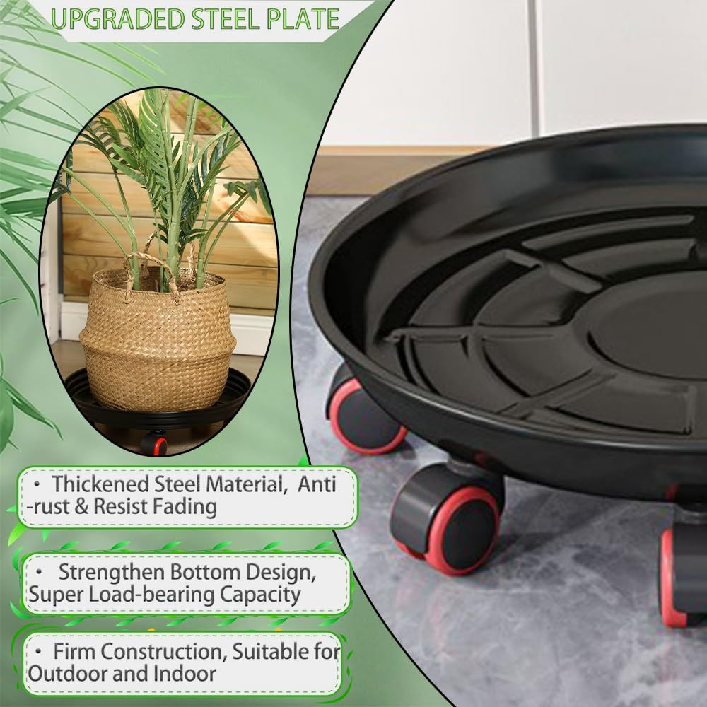TOMVAES Metal Plant Caddy with Wheels,23Cm Rolling Plant Stand Heavy Duty Plant Dolly with Casters for Indoor and Outdoor Large Planter Casters Potted Plant Mover,Black image number 4
