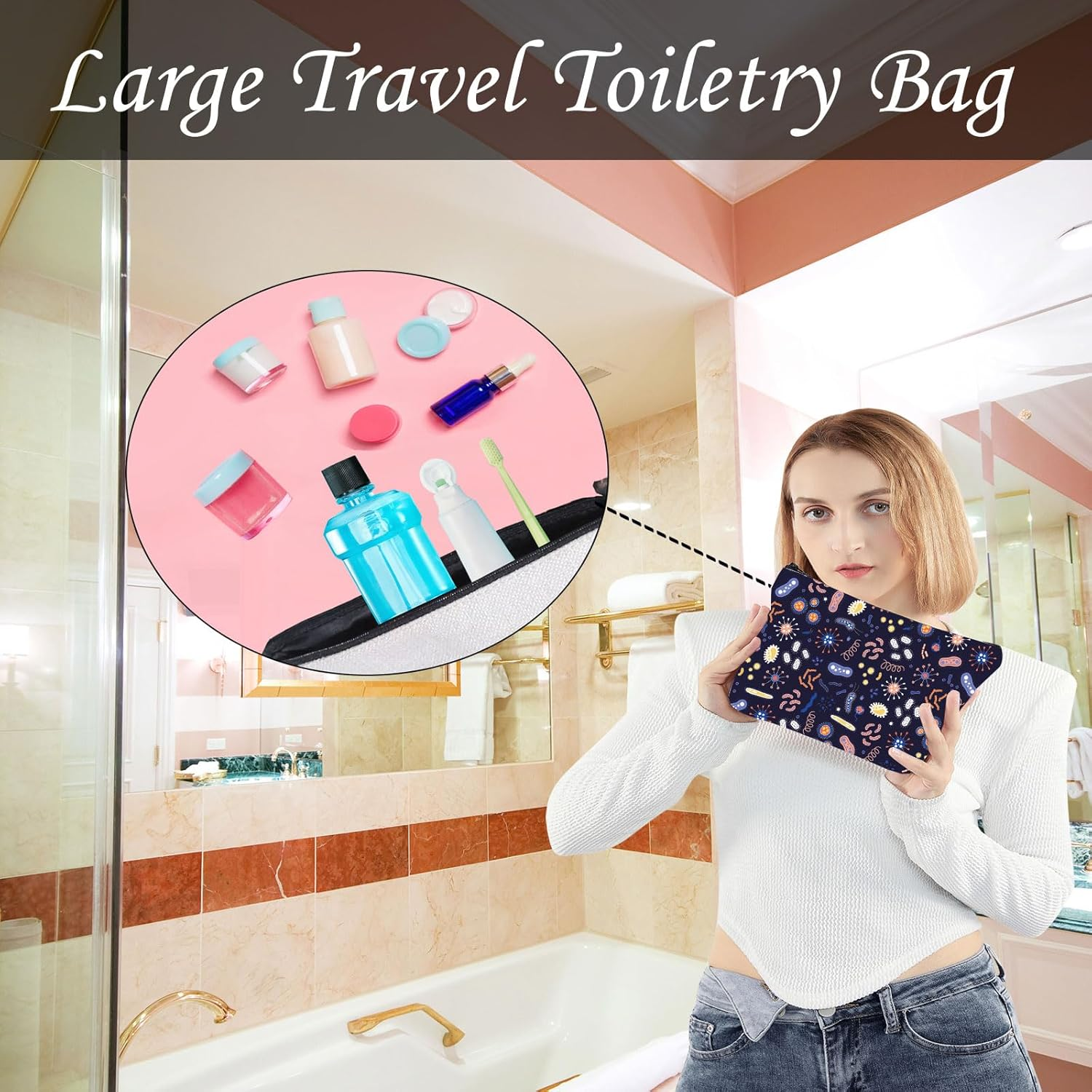 LEVLO Microbiology Bacteria Makeup Bag Science Art Biologist Reusable Book Cosmetic Bag Gift for Teacher, Microbiology, Daily image number 5