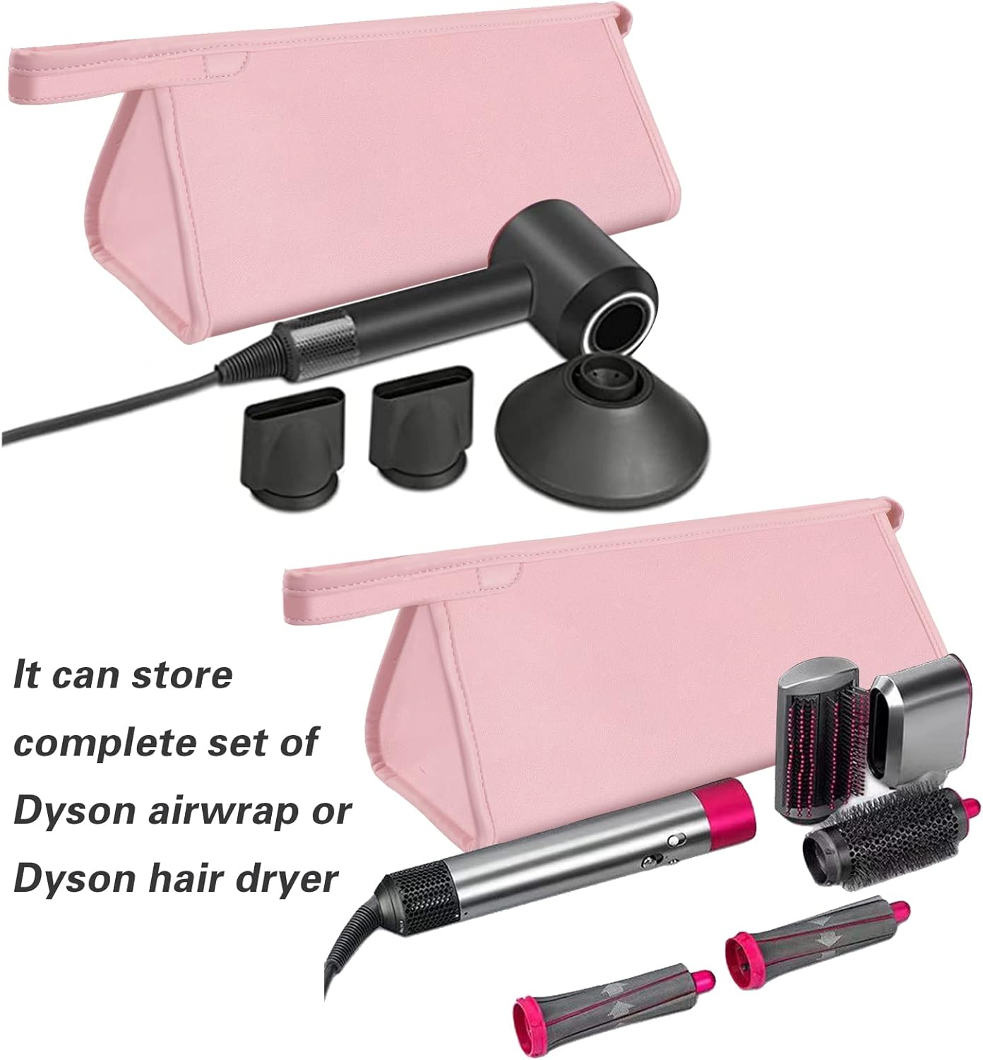 Travel Case for Dyson Airwrap Styler/Shark Flexstyle, Portable Carrying Case for Dyson Supersonic Hair Dryer, Waterproof Anti-Scratch Dustproof Shockproof Protection Organizer Travel Storage Bag(Pink) - Black image number 3
