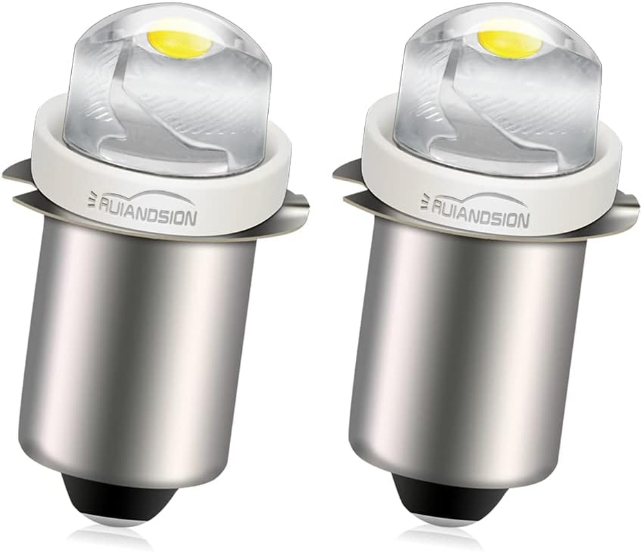 Ruiandsion 2Pcs P13.5S Torch Light Bulb 3-18V 0.5W 6000K White LED Light Bulb,150 Lumens,Negative Earth