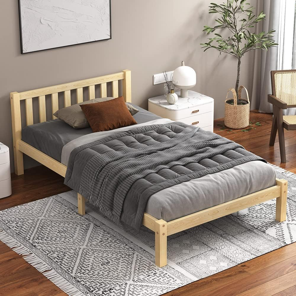ALFORDSON Queen Bed Frame Wooden Bed Base with Solid Wood Pine Timber Slats, Mattress Base Platform with Storage Space, Oak Bed Foundation with High Headboard, Fenella Series Bedroom Furniture