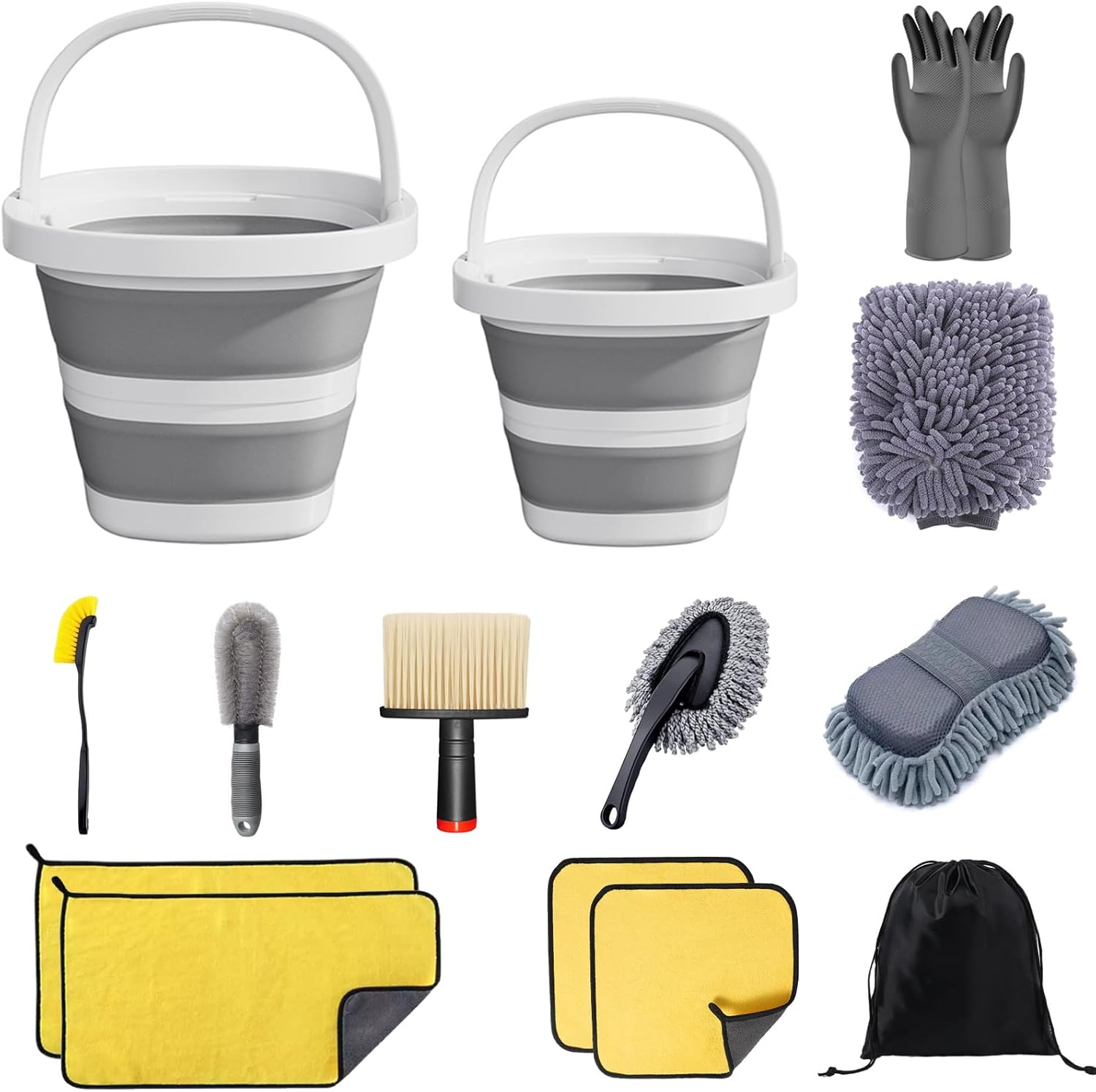 14 Pcs Car Wash Kit with Collapsible Bucket, Car Washing Tools for Car Cleaning, with Storage Bag image number 2
