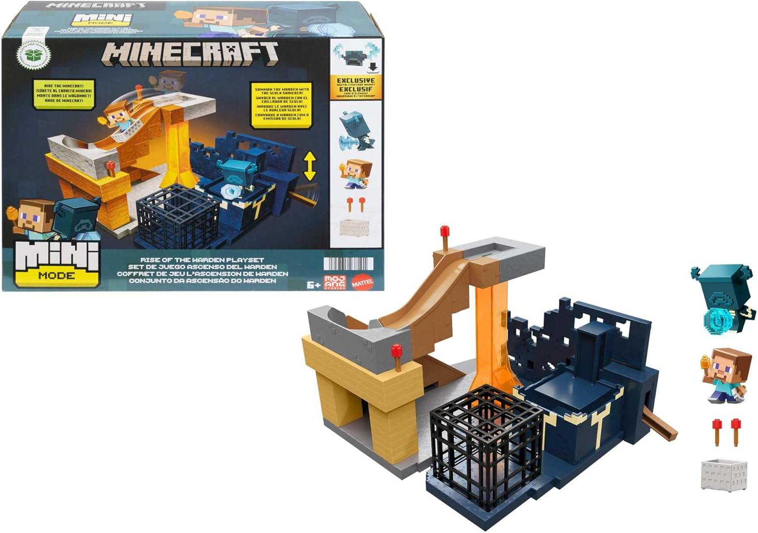 Mattel Minecraft Mini Mode Playset, Rise of the Warden Set with 2 Minis Including Steve & Warden Figures & DLC Code image number 4