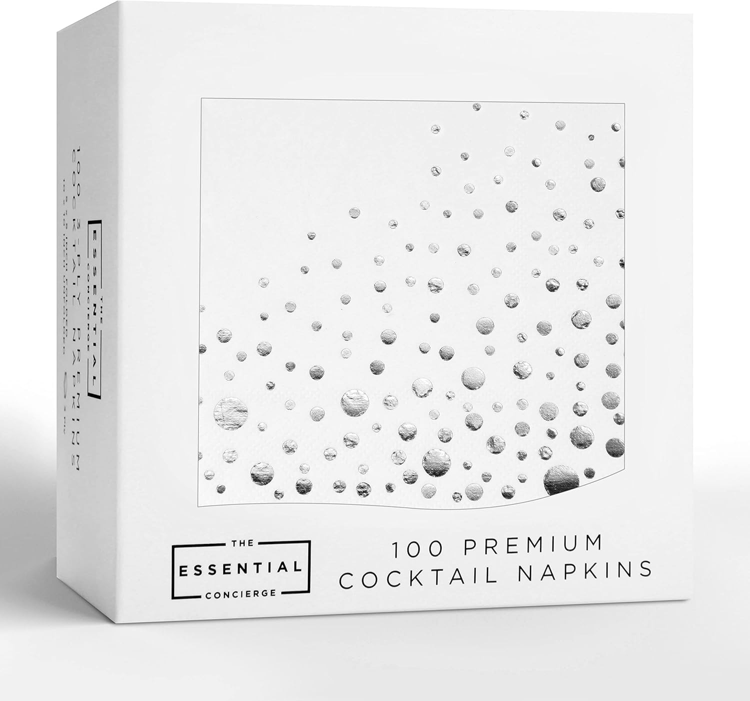 Stylish Silver Cocktail Napkins, 100 White and Silver Napkins, Disposable 5X5 Inch Silver Party Napkins, Wedding Napkins, Silver Paper Napkins, Wedding Cocktail Napkins, Silver and White Napkins image number 4