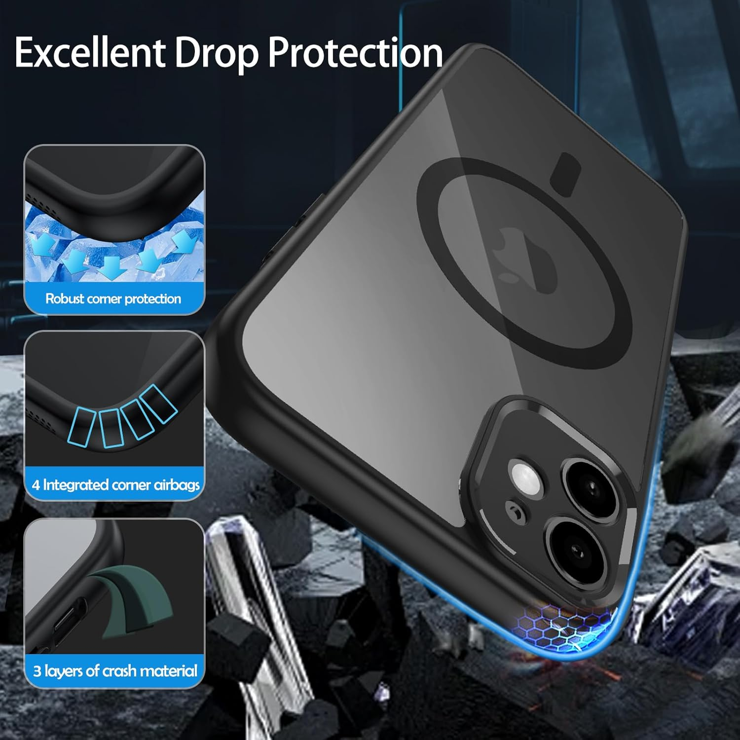 Magnetic Case for Iphone 11 6.1 Inch,Compatible with Magsafe,[2-Pack Tempered Glass Screen Protector] Full-Body Shockproof Protective,Camera Protection Bumper Slim Phone Cover (Black) image number 6