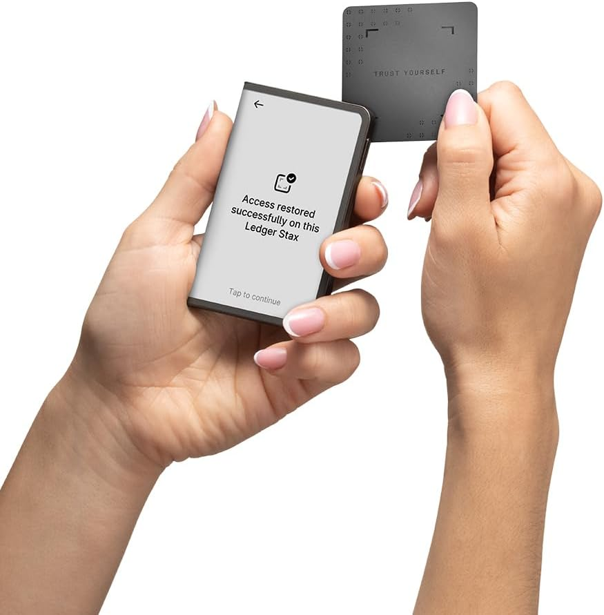 Ledger STAX, Premium from Every Angle, Now Enhanced with Ledger Recovery Key, Your Private Backup to Access Your Assets with a Secure Tap.