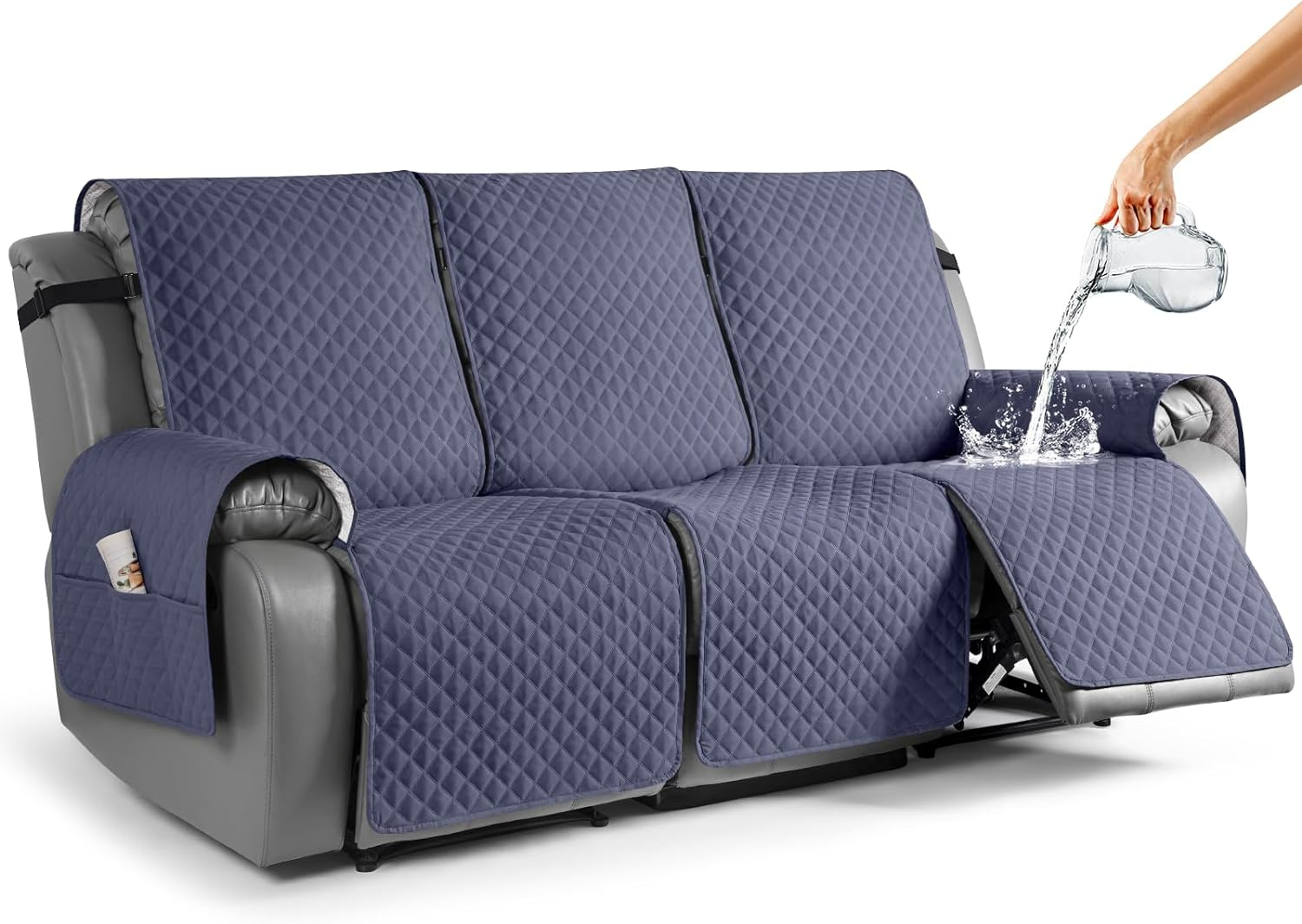 TAOCOCO Recliner Sofa Slipcover Couch Covers for 3 Cushion Couch, Pet Sofa Cover for 3 Seat Recliner Sofa, Washable Reclining Sofa Cover Furniture Protector with Elastic Straps(3 Seater, Black)