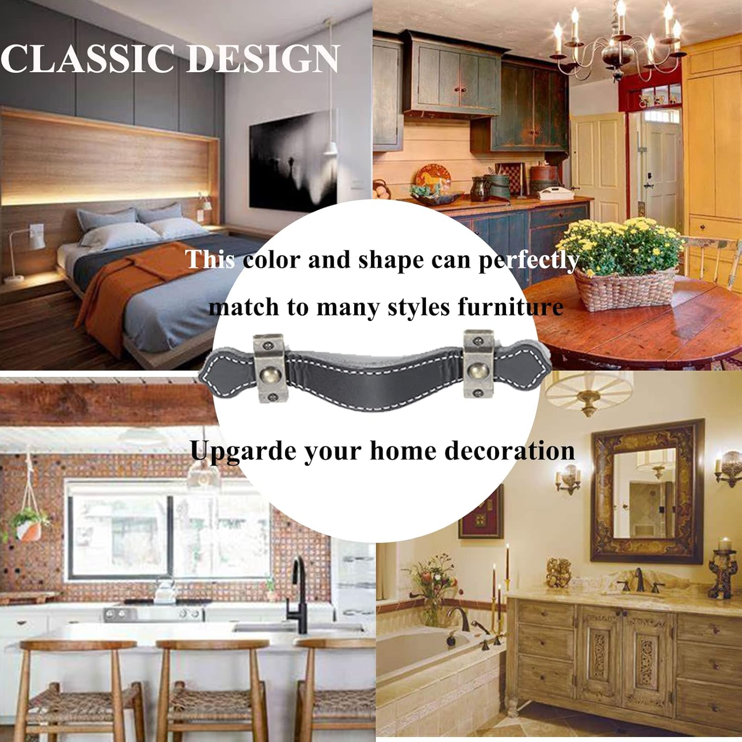 Mgoodoo 5 Pack Leather Drawer Pulls, Handmade Leather Dresser Pull Kid Friendly Drawer Knobs Soft Canbinet Handle for Wardrobe Door Furniture Replacement 6Inch - Black image number 3