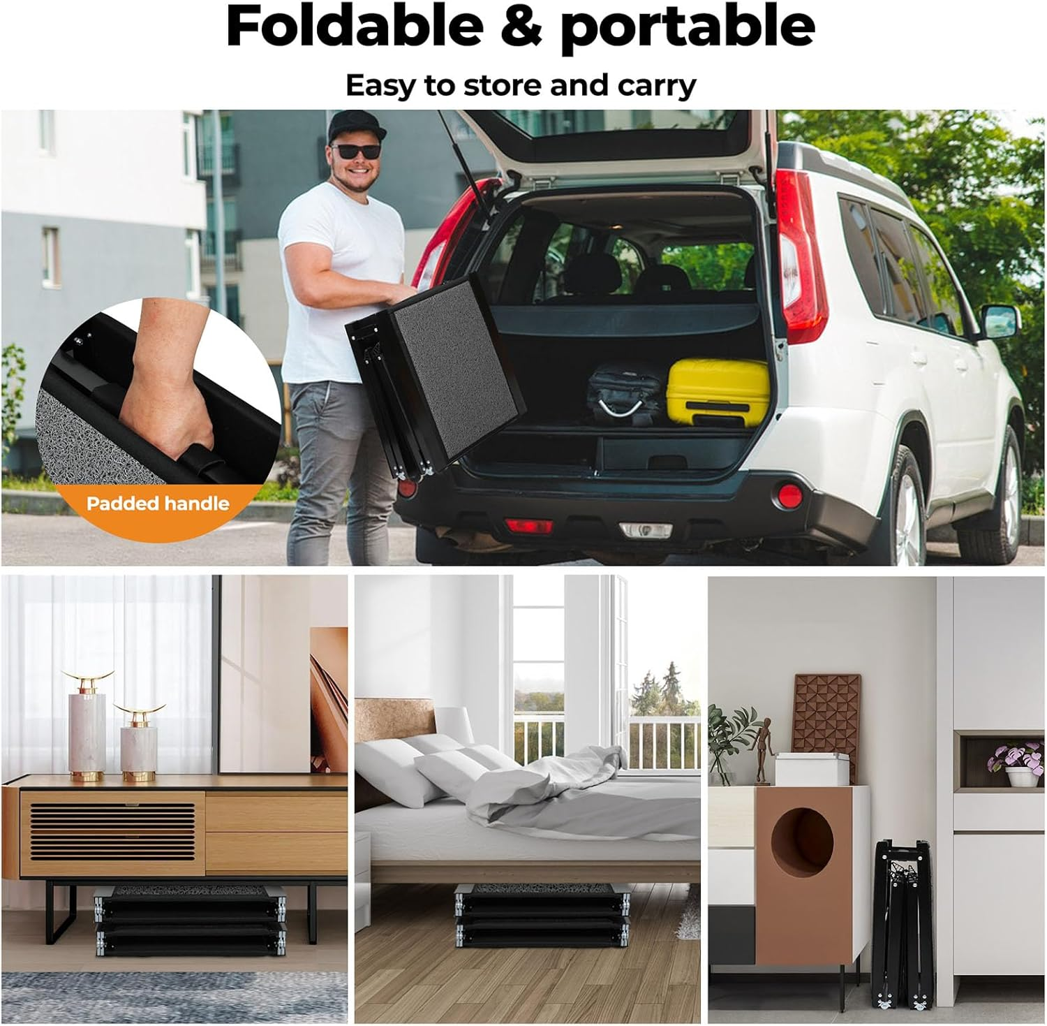 Pawz Extra Long 160Cm Foldable Dog Ramps Large Dogs, Pet Ramp for Car with Non-Slip Rug Surface, Pet Stairs Portable, 44Cm Wide Pet Steps for Medium & Large Dog up to 100Kg Get into Car SUV Truck,Grey