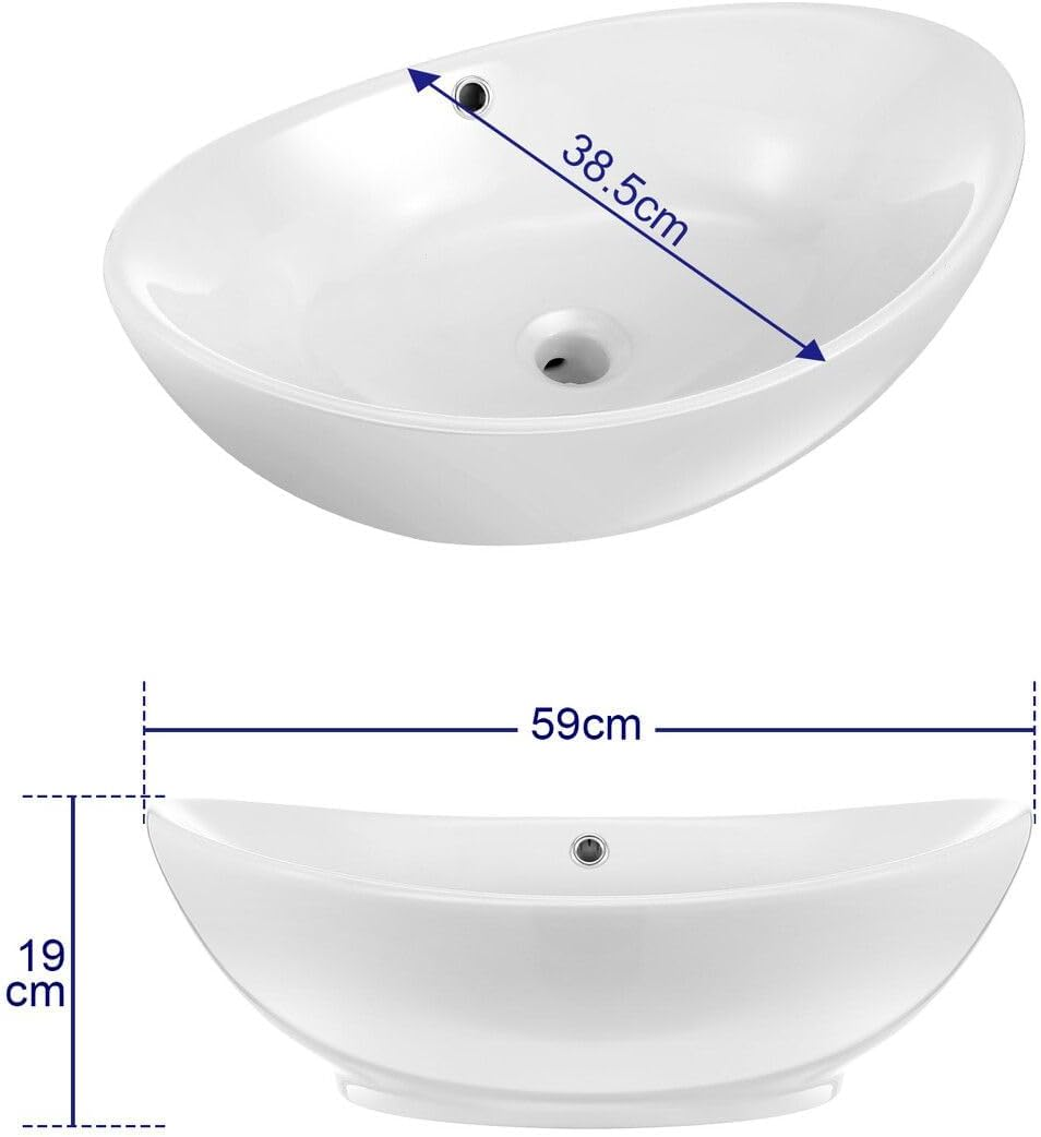 Luxsuite Bathroom Sink Vanity Washing Basin Oval Vessel Ceramic above Counter Hand Wash Bowl Toilet Countertop White image number 1