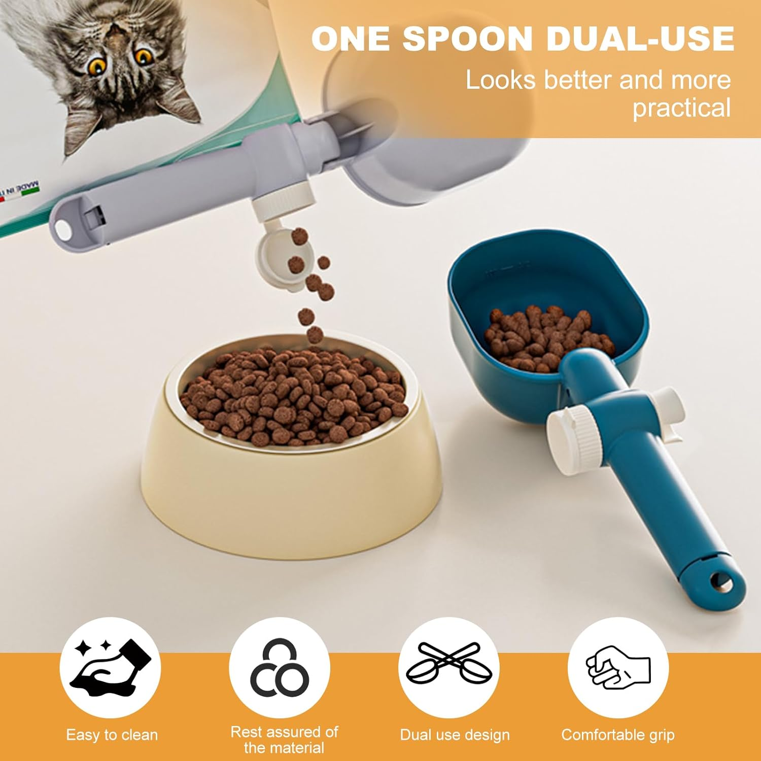 2 Pack Pet Food Scoop with Bag Sealing Clip, Dual-Use Design, Comfortable Grip, Kibble Scoop for Both Cat and Dog image number 2