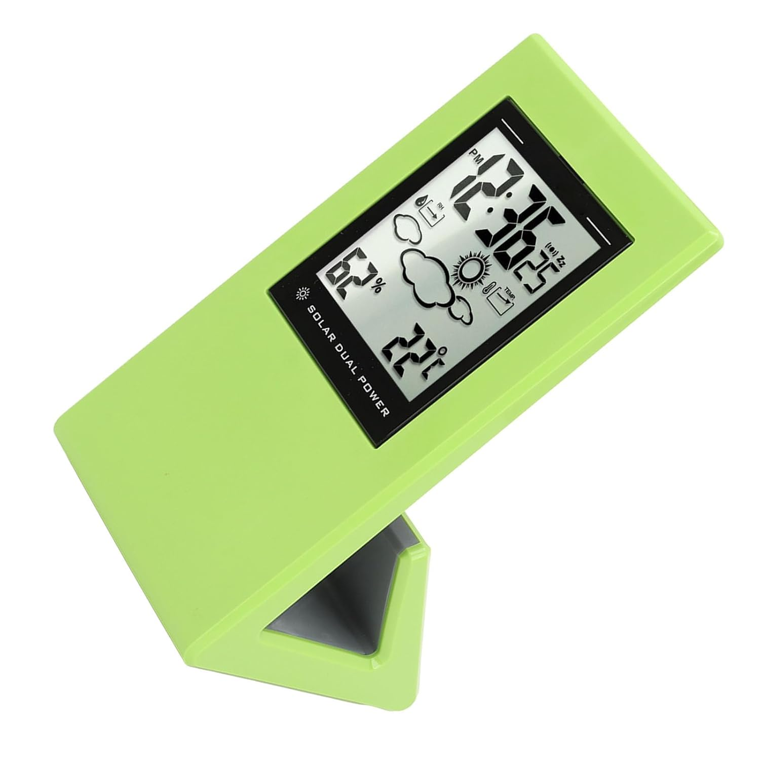 Depisuta Weather Forecast Clock, LCD Display Solar Powered Temperature Humidity Monitor with Clock for Bedroom Bedside Office Greenhouse (Green) image number 3