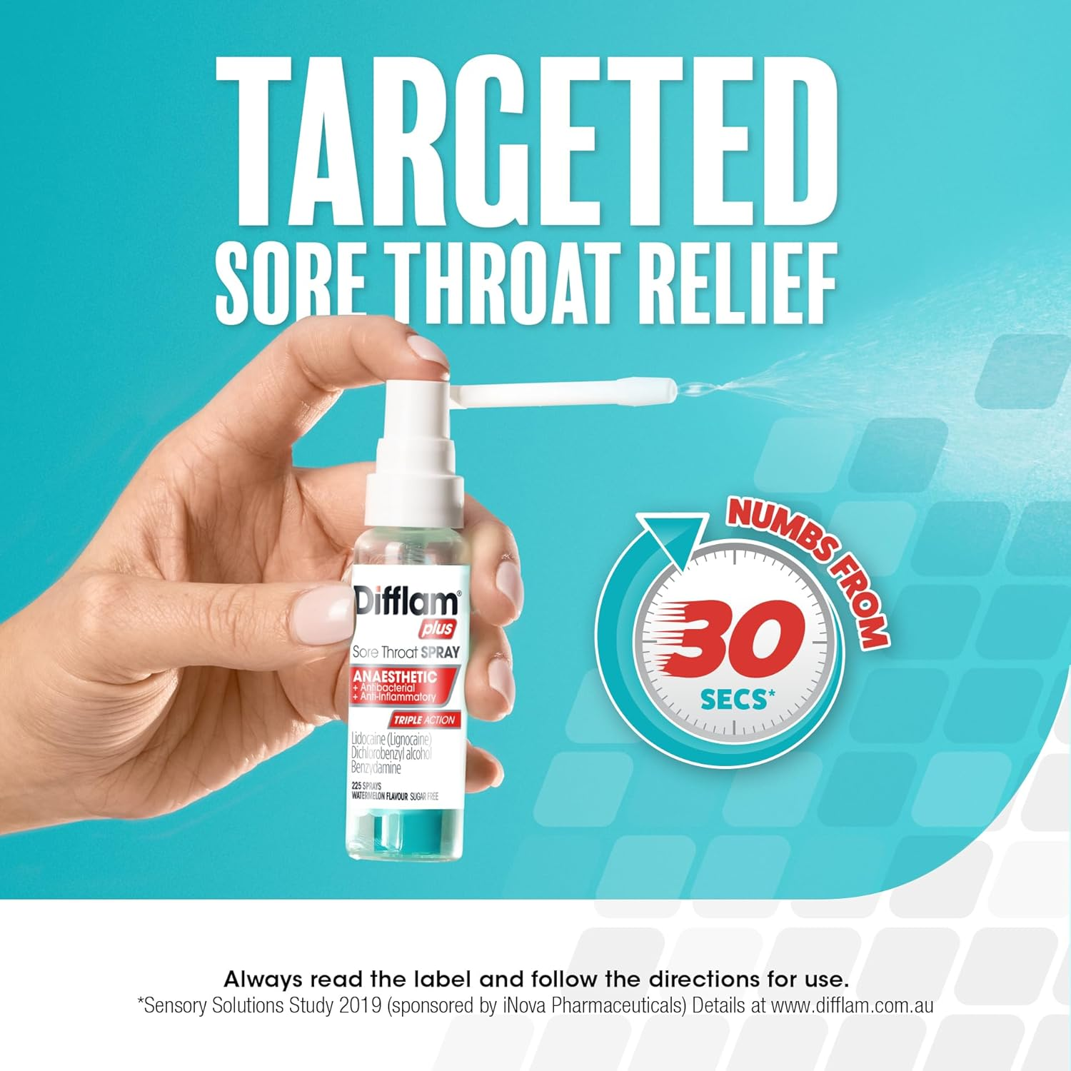 Difflam plus Sore Throat Spray 30 Ml, Watermelon image number 3