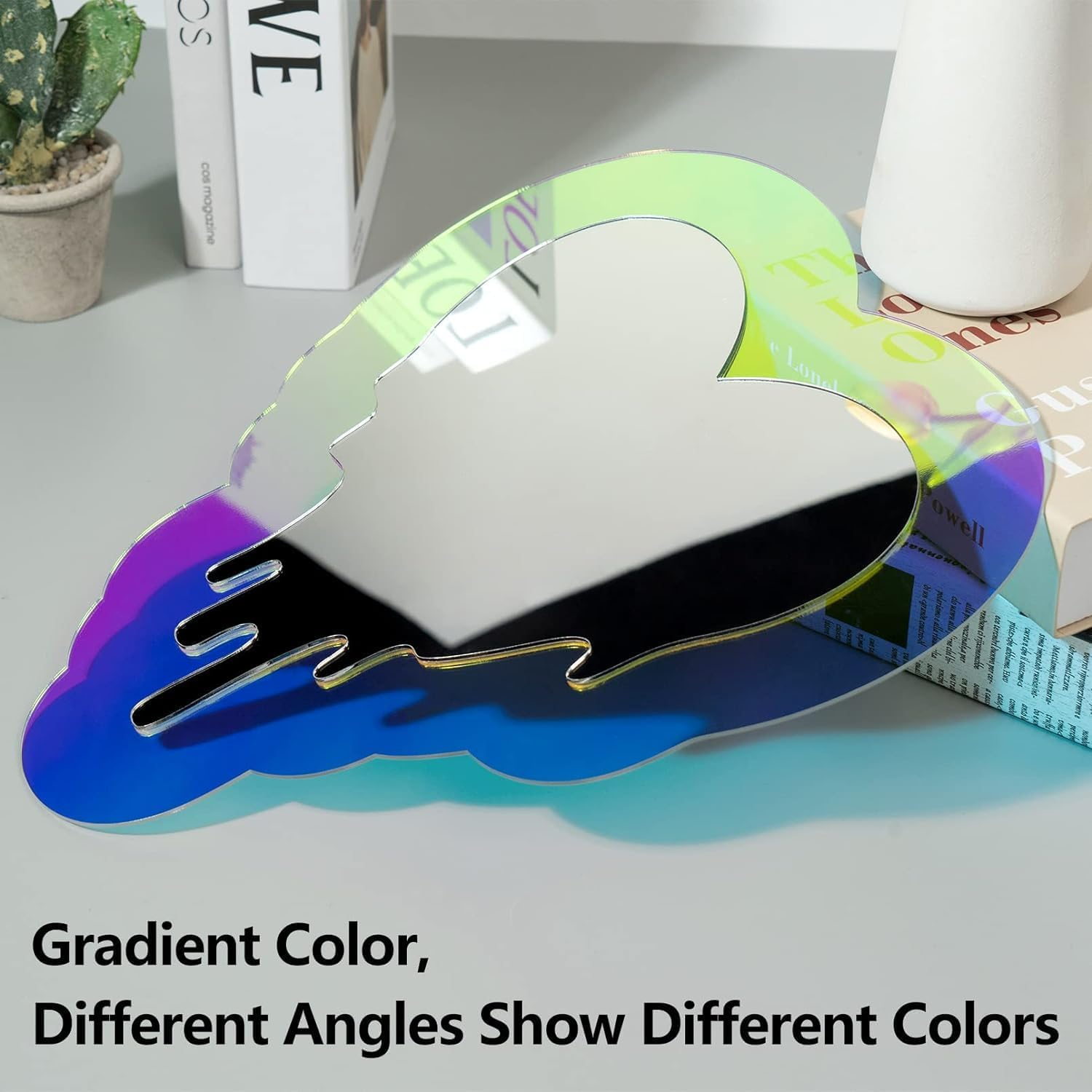 IONPSHG Iridescent Acrylic Mirror Decor Wavy Aesthetic Irregular Magnetic Locker Mirror Frameless Vanity Mirror Non Glass Rainbow Makeup Mirror Decor School Office Locker Cabinets Refrigerators image number 6