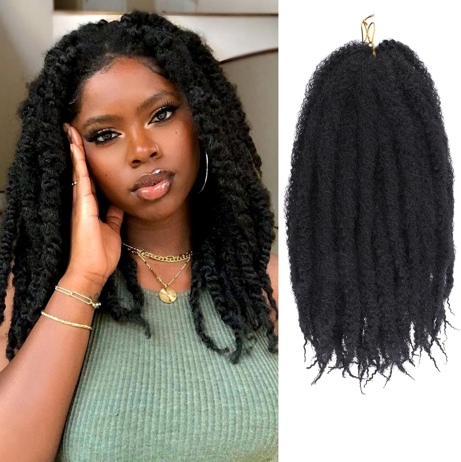 Samtress Marley Twist Braiding Hair 24 Inch Afro Kinky Twist Crochet Hair Extensions 8 Packs Ombre Springy Afro Kinky Twist Crochet Hair for Faux Locs Synthetic Braiding Hair for Women (#1B/30/27)