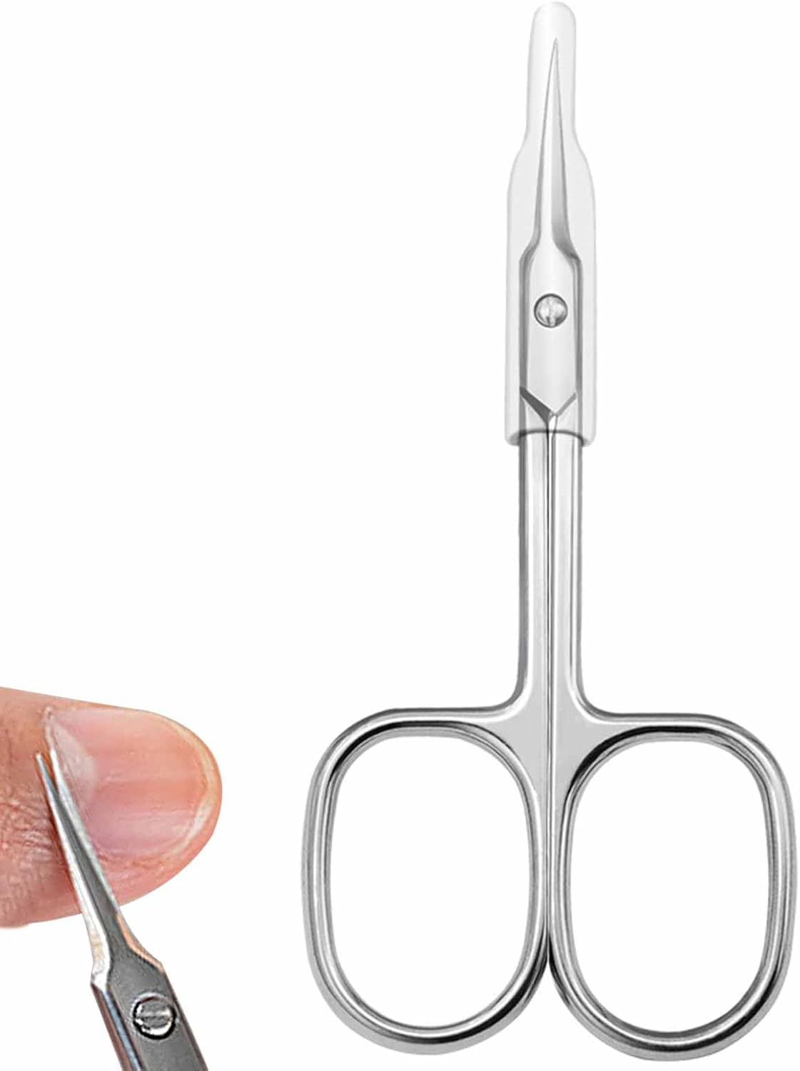 Cuticle Scissors with Curved Sharp Tip, Portable Small Scissors Professional Cuticle Cutter, Multi-Purpose Russian Manicure Cuticle Trimmer for Eyebrow, Nail, Eyelash, Beards (Silver) image number 4