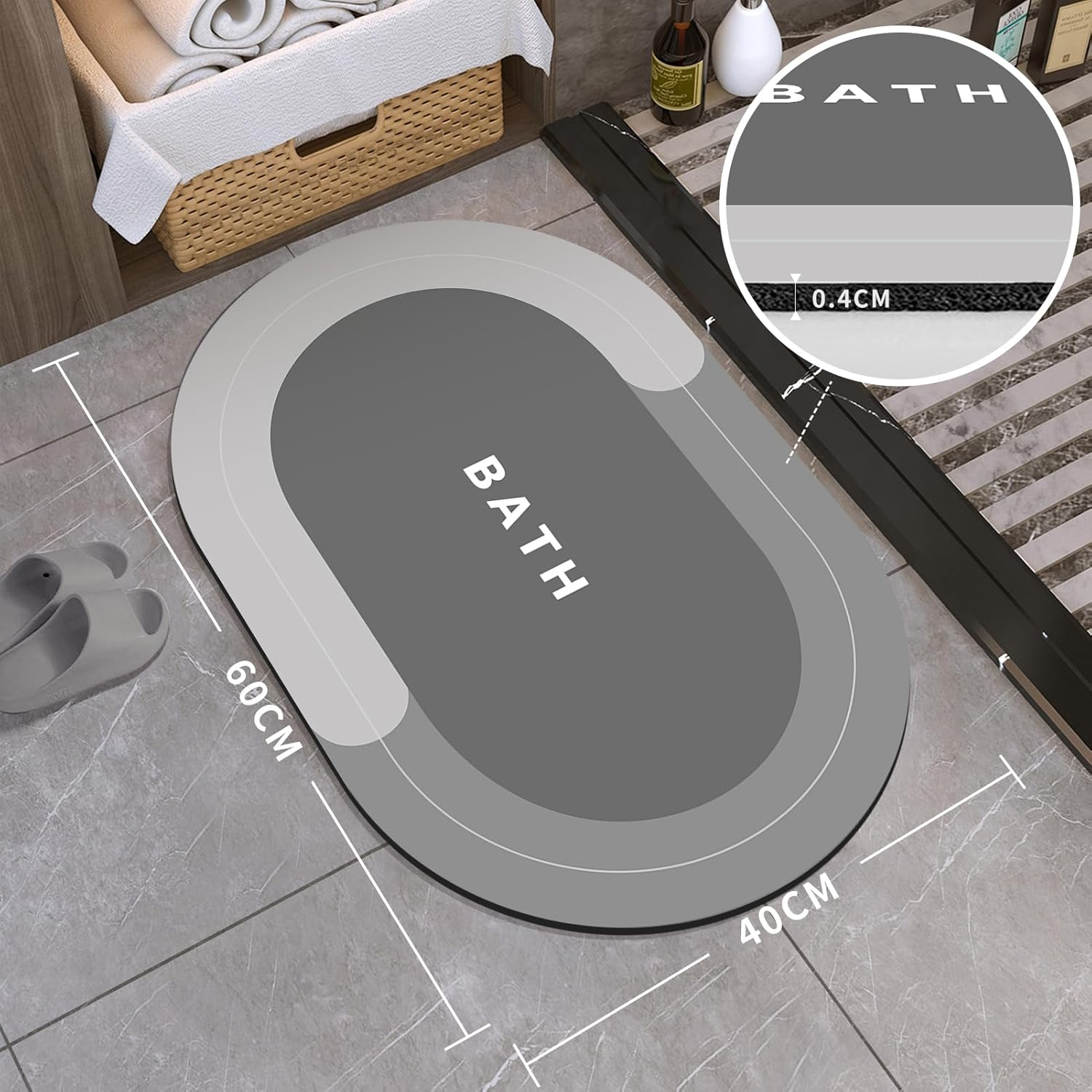 Bath Mat Bath Rugs Non-Slip Bathroom Rugs Super Absorbent Shower Mats Quick Dry Thin Rubber Mats for Bathroom, Washable Shower Floor Mats for Bathtub and Sink (Light Grey 40 X 60 Cm) image number 5