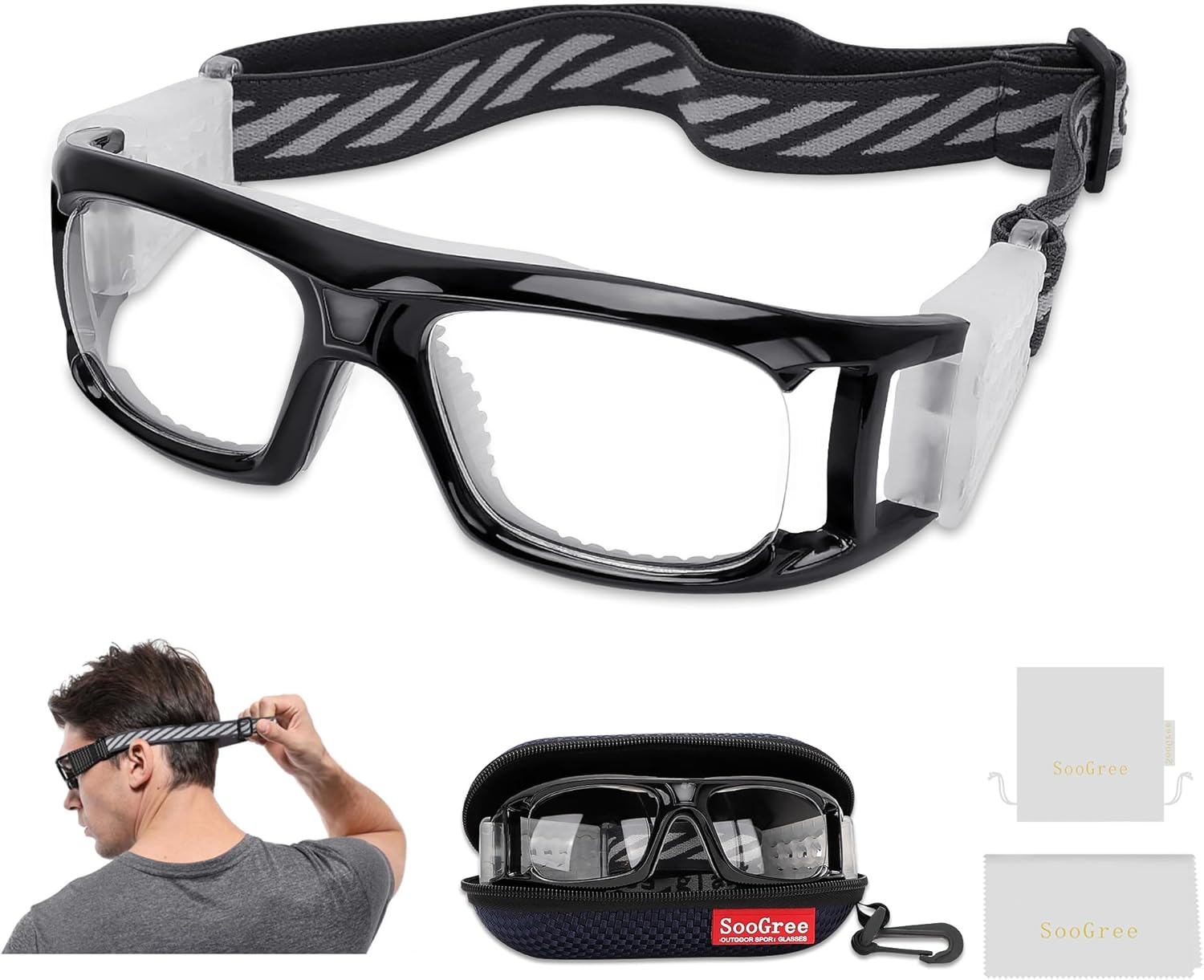 Soogree Sports Goggles Glasses Protective Safety Basketball Football Sport Glasses Men Shock Collision Adjustable Glasses