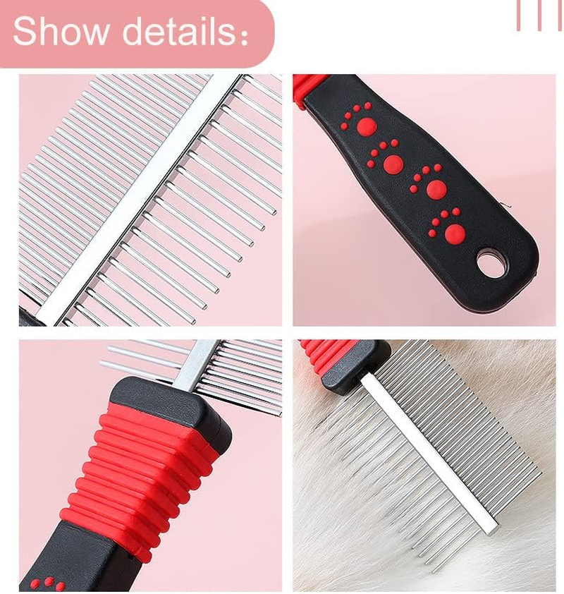 Dog Cat Comb, Dog Grooming Comb,Pet Cat Dog Grooming Brush Comb Trimmer Tool Double Sided Fur Rake Tool Pet Comb Stainless Steel round Wide Dense Teeth Metal Pet Combs image number 6