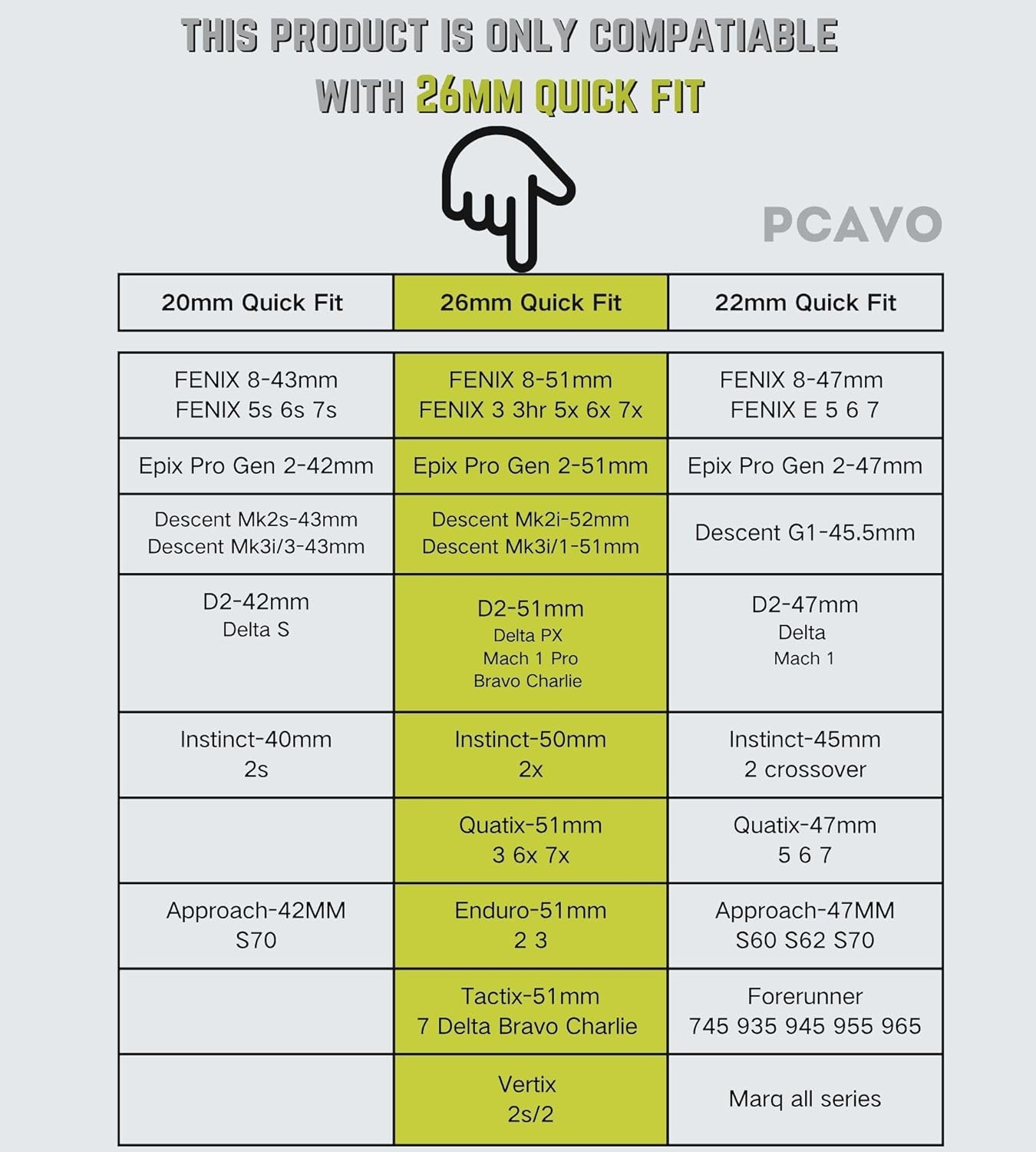 PCAVO Watch Bands for Garmin Fenix 5X/6X/7X Pro Solar Fenix 3HR, Quickfit 26 Sturdy Silicone Strap Replacement for Garmin Enduro 2 Tactix Descent 51MM image number 1