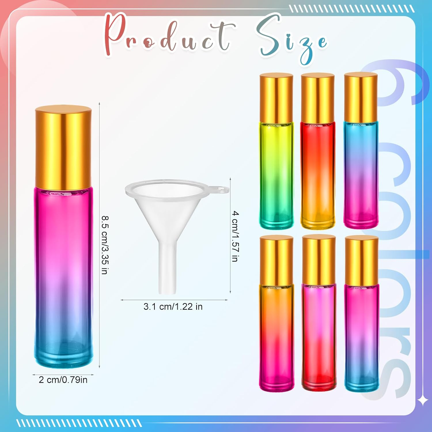 SEEWEY 96 Pcs Essential Oil Roller Bottles 10Ml Empty Glass Roller Bottles with Stainless Steel Roller Balls Protection Leakproof with 5 Funnel for Travel Perfume Lip Gloss (Gradient Color) - Black image number 6