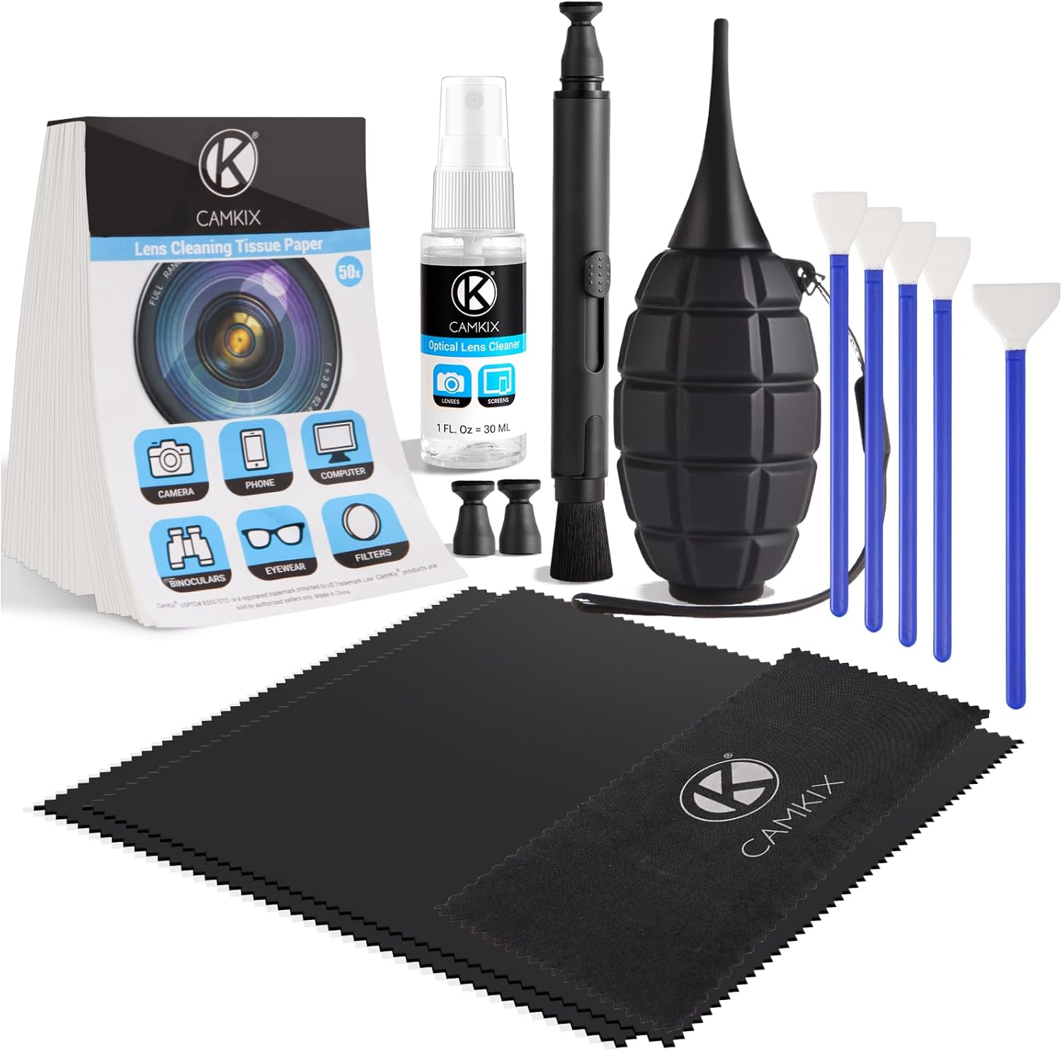 Camkix 14 in 1 Camera Lens Cleaning Kit - Includes Large Air Blower, Lens Cleaning Pen, Dry Swab, Cleaning Paper, Optical Lens Spray, Microfiber Cleaning Cloths For image number 4