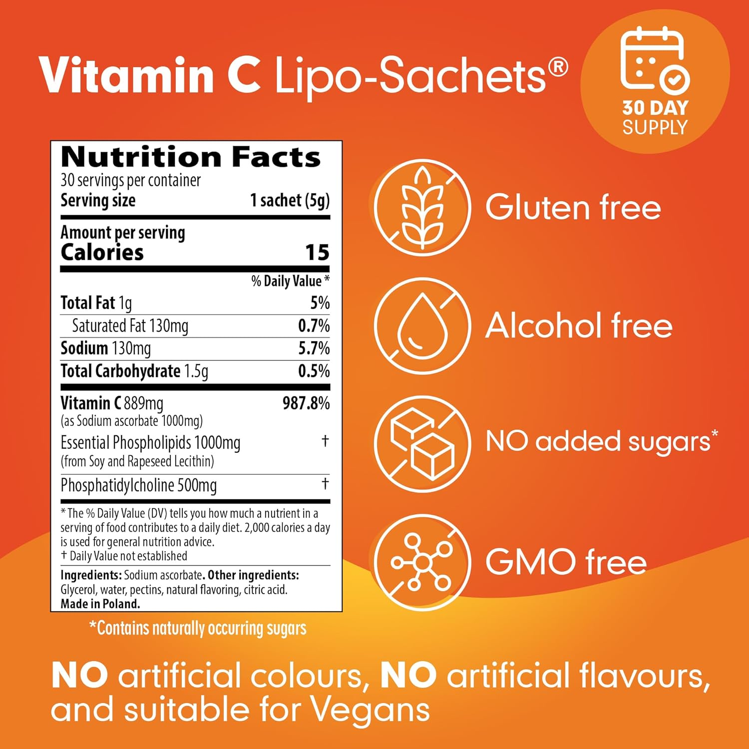Lipo-Sachets Liposomal Vitamin C - 1,000Mg per Serving for Immune and Collagen Support - High Absorption - GMO Free, No Added Sugar, Vegan - 30 Liposomal Liquid Vitamin C Packets image number 3