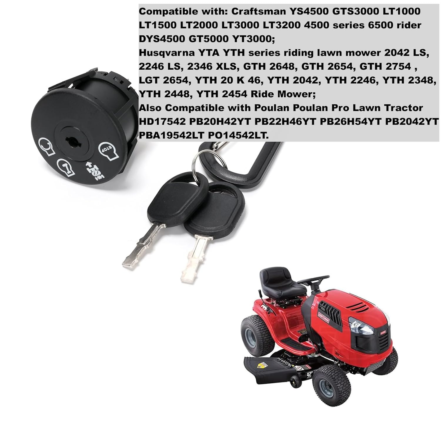 Ruimou Lawn Mower Lgnition Switch 532193350/193350 (4-Position,7Pin) with 2 Keys Compatible with Husqvarna,Craftsman,Ayp,Ariens,Poulan image number 1