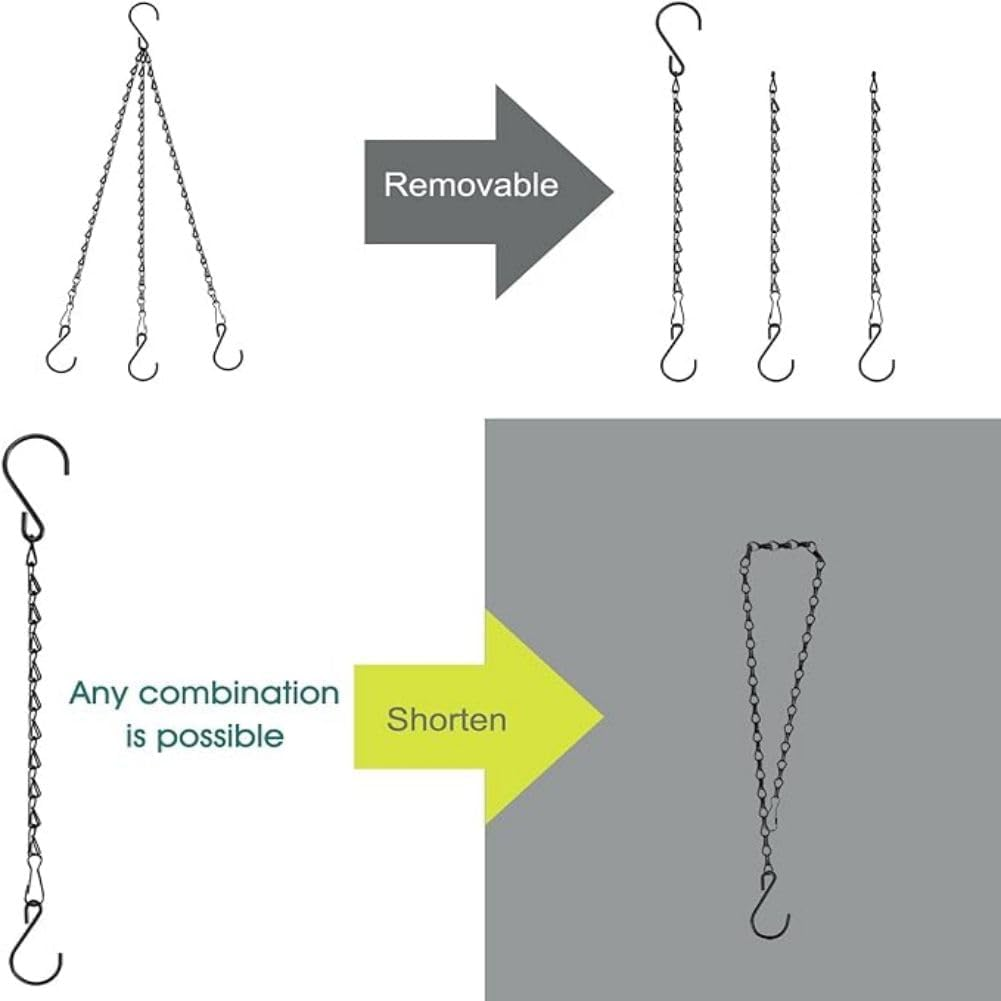 Black Hanging Basket Chain,8 Pcs Decorative Plant Hanging Chains with Hooks, Adjustable Replacement Plant Hanger Chain 3 Point to Hang Planters Flower Pots Bird Feeders Lantern Lamp image number 2