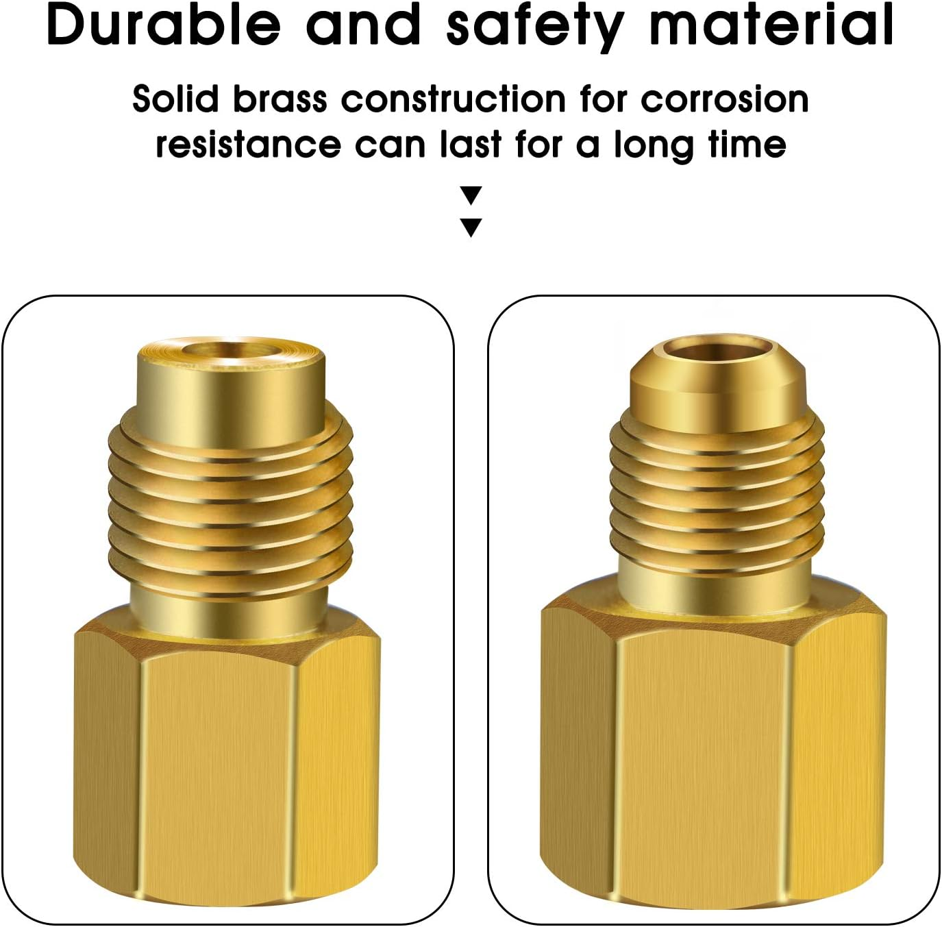 6 Pieces 6015 R134A Brass Refrigerant Tank Adapter to R12 Fitting Adapter 1/2 Female Acme to 1/4 Male Flare Adaptor Valve Core and 6014 Vacuum Pump Adapter 1/4 Inch Flare Female to 1/2 Inch Acme Male image number 2