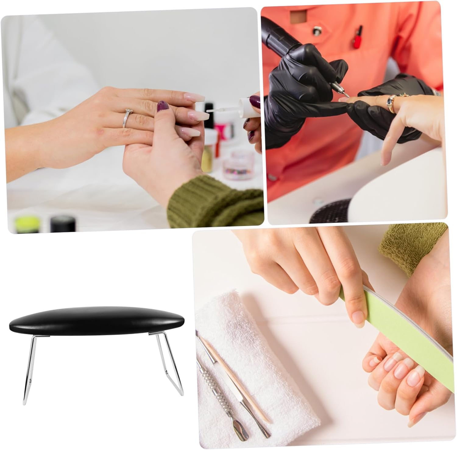 Leather Nail Art Hand Pillow Cushion with Bracket Arm Rest Manicure Tool for Nail Salon Training and Home Use Black Armrest for Stable Finger Support image number 3