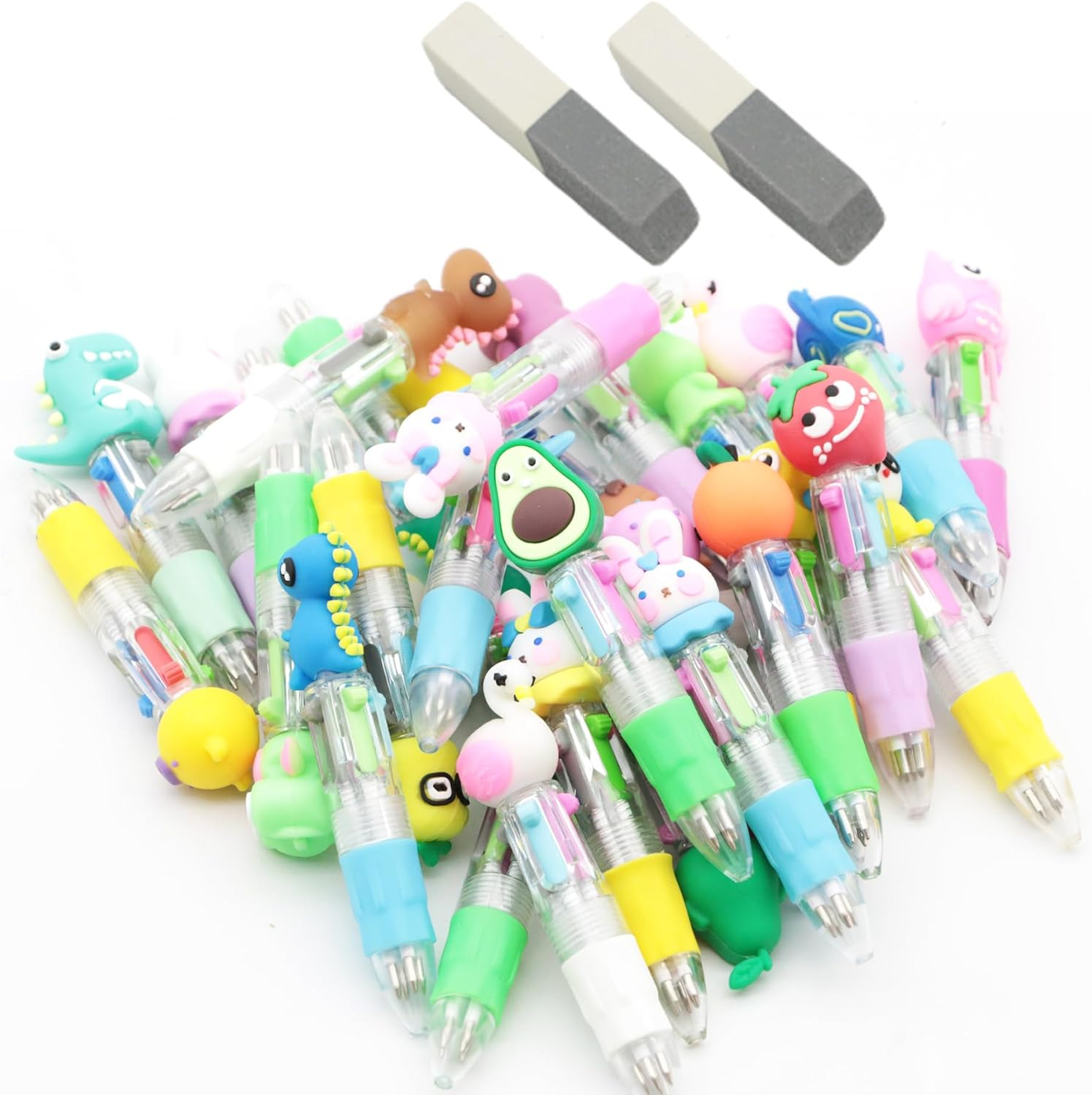 30Pcs Multicolor Pen in One Complimentary Erasers - 4-In-1 Cute Pens for Kids - Ballpoint Pens for Birthdays and Children'S Parties - Fun Gifts Assorted Lnk Kawaii Pens Students Prizes (Random Style)