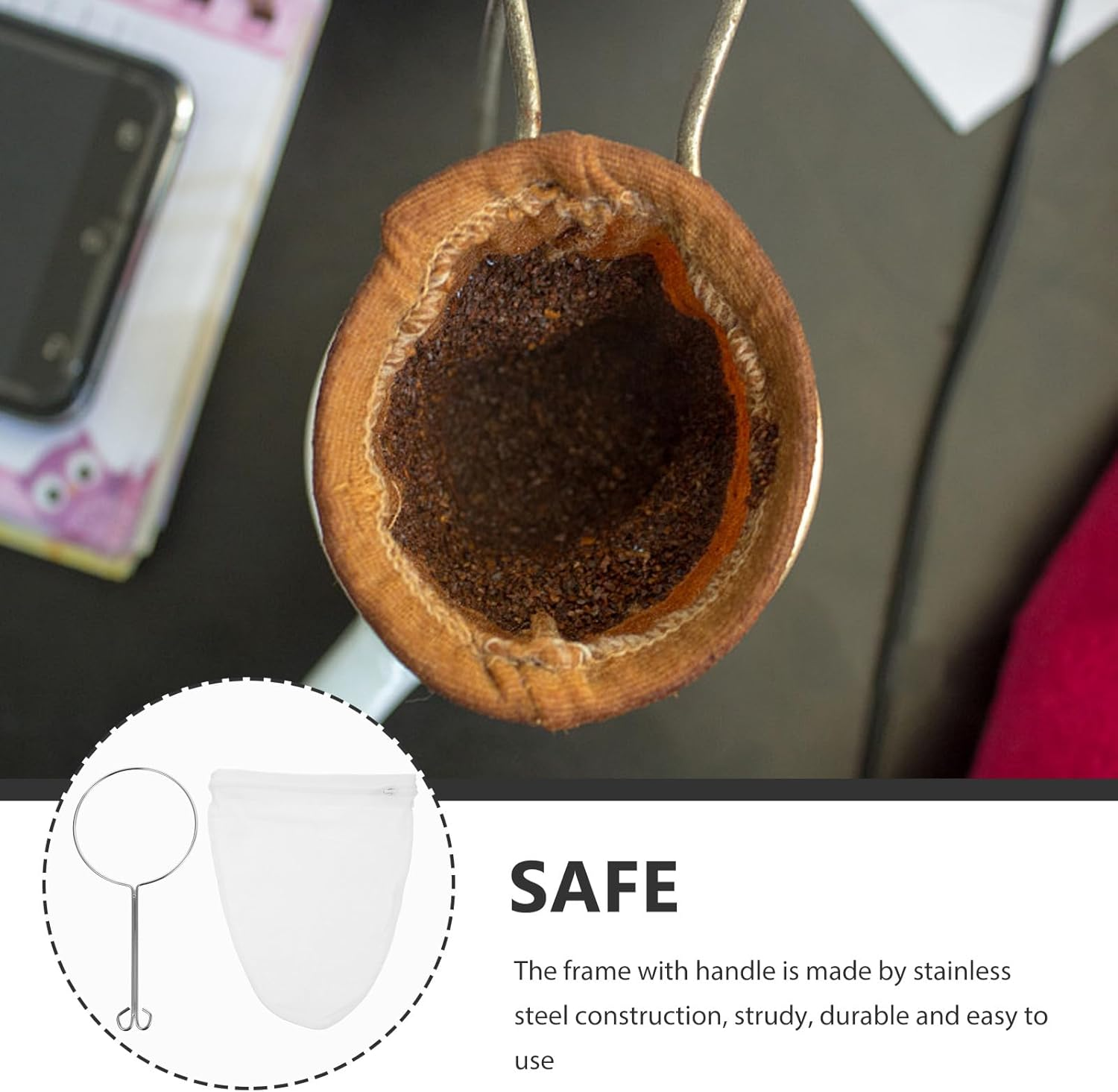 Jojofuny 13Cm Steel Ring Tea Filter Bag with Fine Mesh Tea Strainer Pouch and Coffee Brewing and Espresso