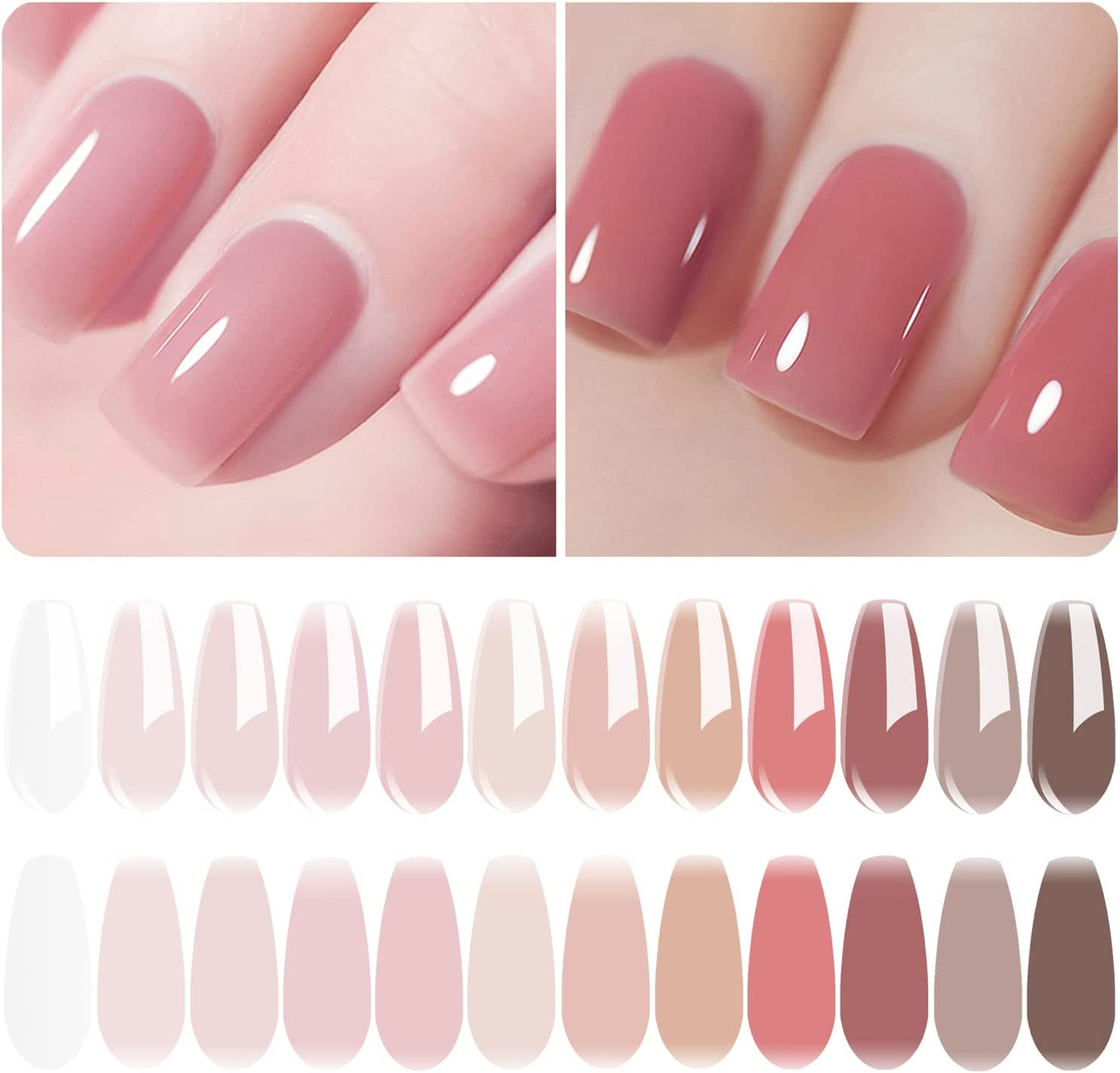 Vishine 12Pcs Sheer Pink Nude Jelly Gel Nail Polish Set Neutral Skin Tone Color Gel Kit Soak off UV LED Nail Polish Translucent Stone Varnish Nail Gel 8Ml image number 2