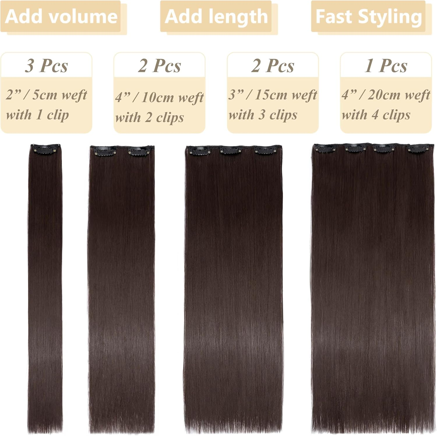 Gairyan 26Inch Straight Clip in Hair Extensions Long Full Head Hair Extension 8PCS Synthetic Hairpiece Natural Soft for Women (Medium Brown) image number 5