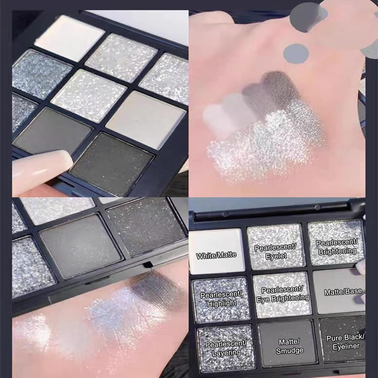 9 Color Eye Shadow Palette, Heavy Metal Dark Style Eye Shadow Plate, Smoke Makeup Punk, Black White Gray Is Suitable for Eyeshadows, Lip, Body Paint image number 4