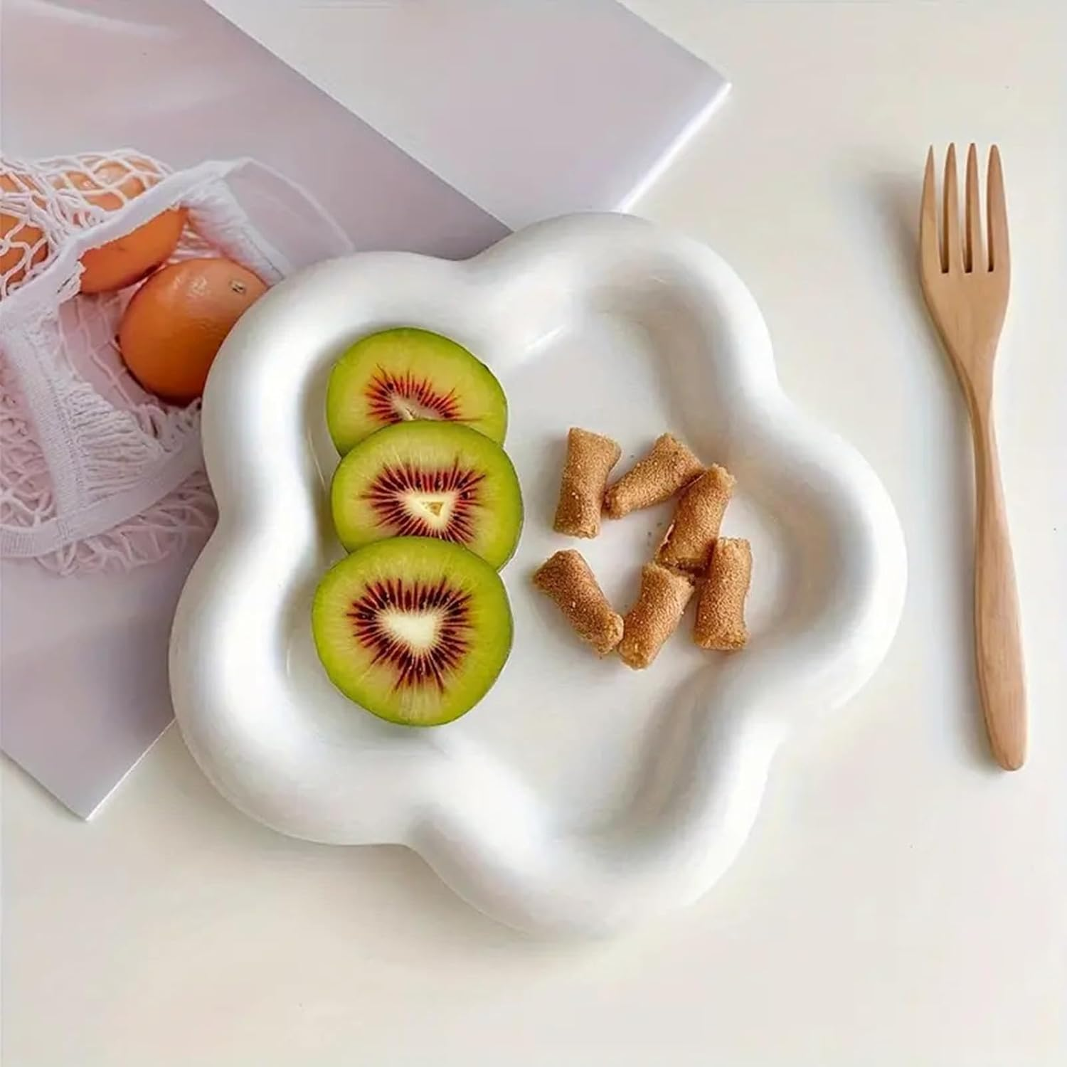 FACAICAI Small Jewelry Dish Tray for Women, Ceramic Jewelry Tray, Ring Dish Holder Jewelry Plate Tray, Cute Cloud Tray Decorative Dish, Perfume Trinket Dish for Ring Earring (White Flower) image number 5