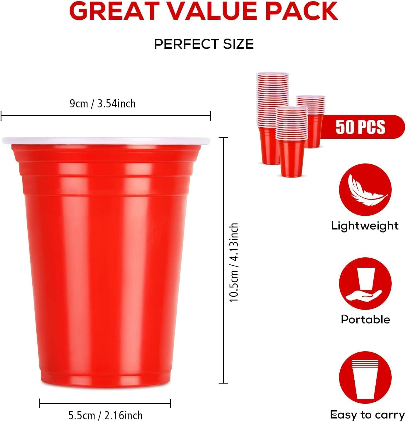 Enginer 150 Pcs Party Plastic Red Cups - 12Oz Reusable Red Plastic Cups Water Cup Milk Coffee Tea Cola Cup for Camping Christmas Birthday Wedding Festival Children Party image number 2