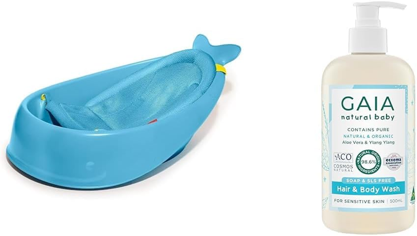 Skip Hop Moby 3 in 1 Baby and Toddler Bath Tub, Blue and Gaia Natural Baby Hair & Body Wash