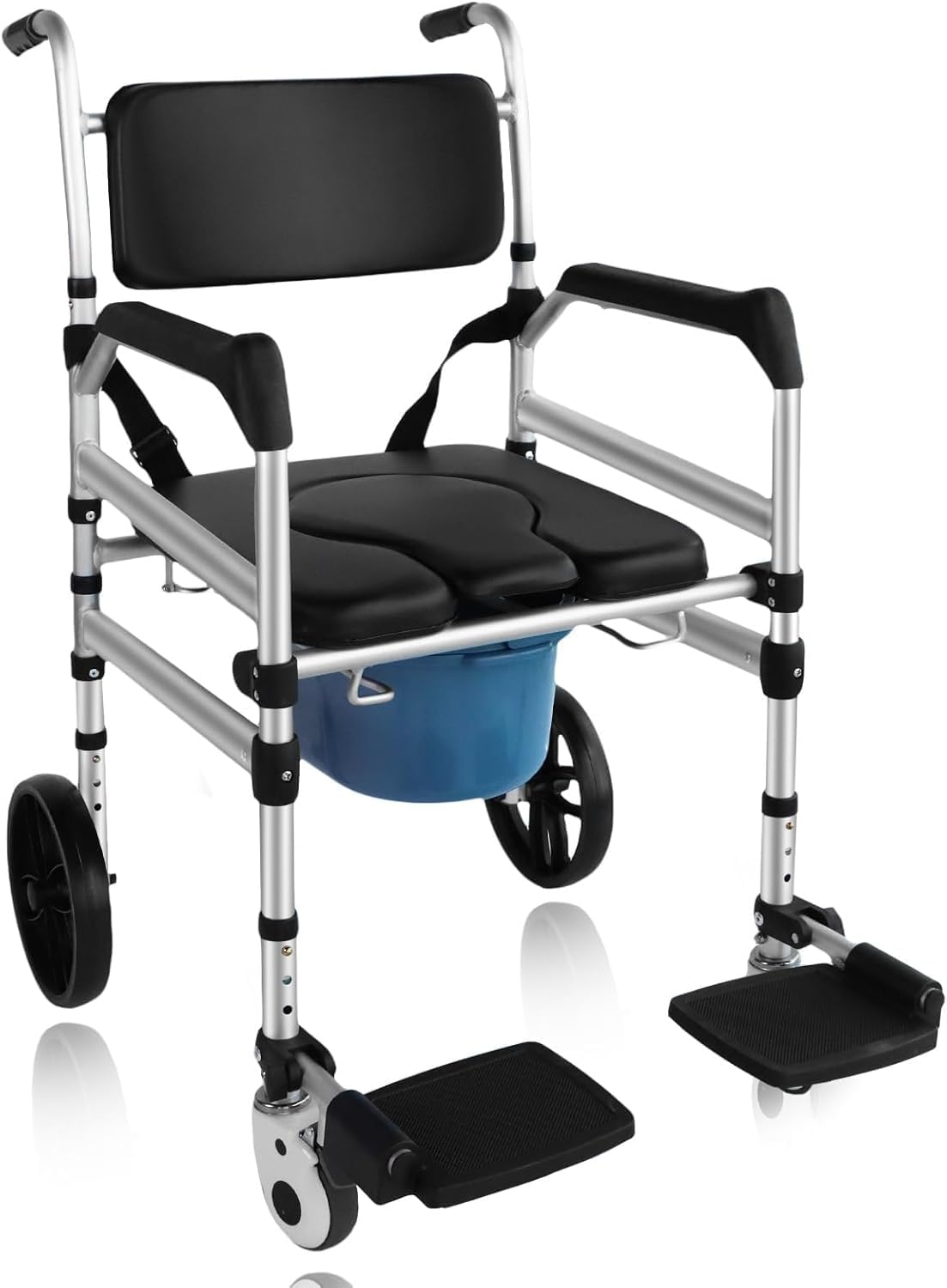 Rolling Shower Chair with Wheels for Elderly and Disabled, Foldable Wheelchair Lightweight Folding, Bedside Commode Chair with Arms for Toilet, Raised Toilet Seat Raiser with Handle for Senior image number 4