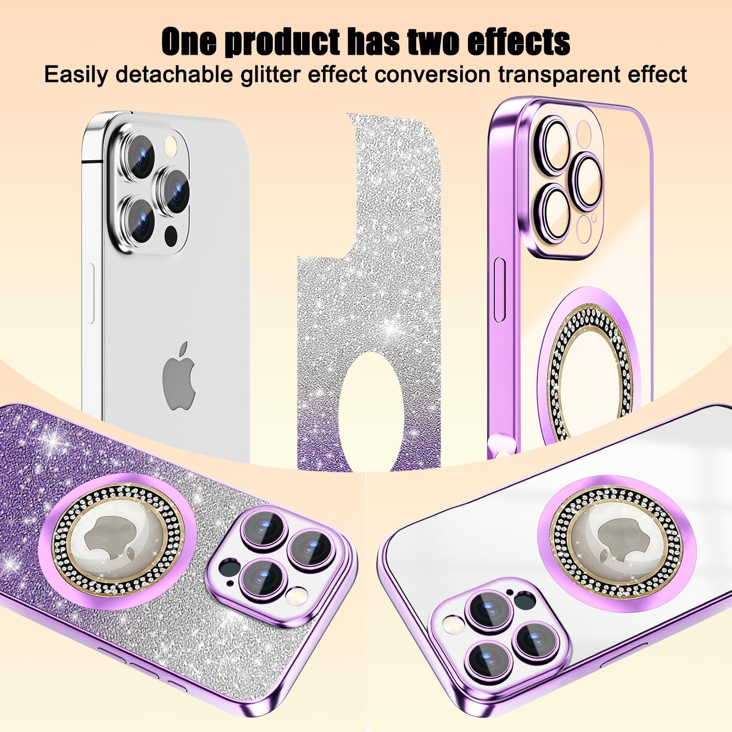 Case for Iphone 15 Pro, Compatible with Magsafe, with Camera Protection, Glitter Silicone Mobile Phone Case Compatible with Iphone 15 Pro, Shockproof, Scratch-Resistant, Cute Phone Case for Women And