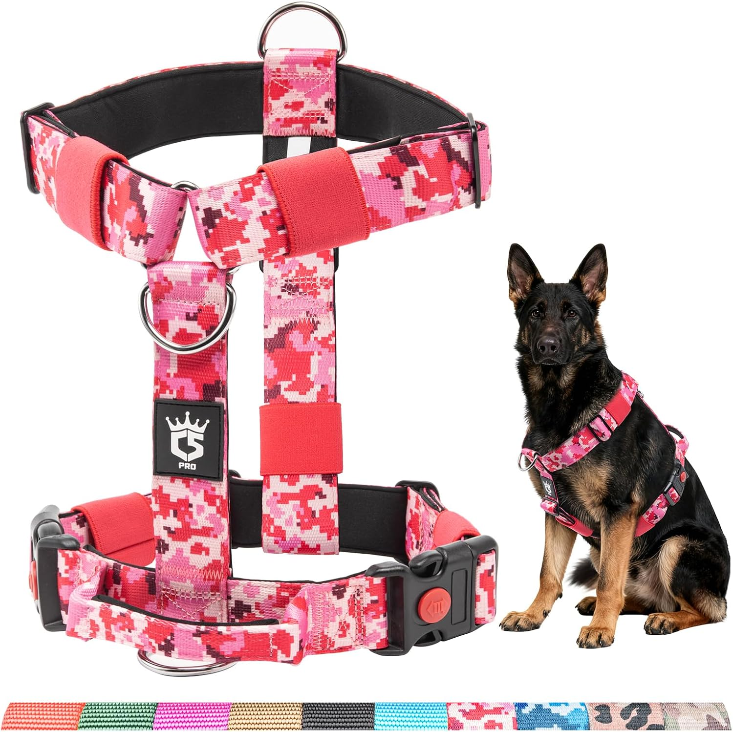 TSPRO Premium Heavy Duty Tactical Dog Harness for Medium/Large Dogs, No Pull, Adjustable, Padded Handle & Quick-Release Buckles, Ideal for Hiking, Walking, Running, Training (Black M)