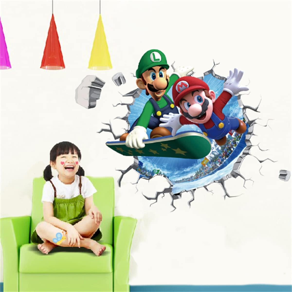 Mario Brothers Wall Decals Children Cartoon Bedroom Background Wall Decoration PVC Wall Decor for Boys Room Living Room (Size 23.7 X 17.7 Inch) image number 3