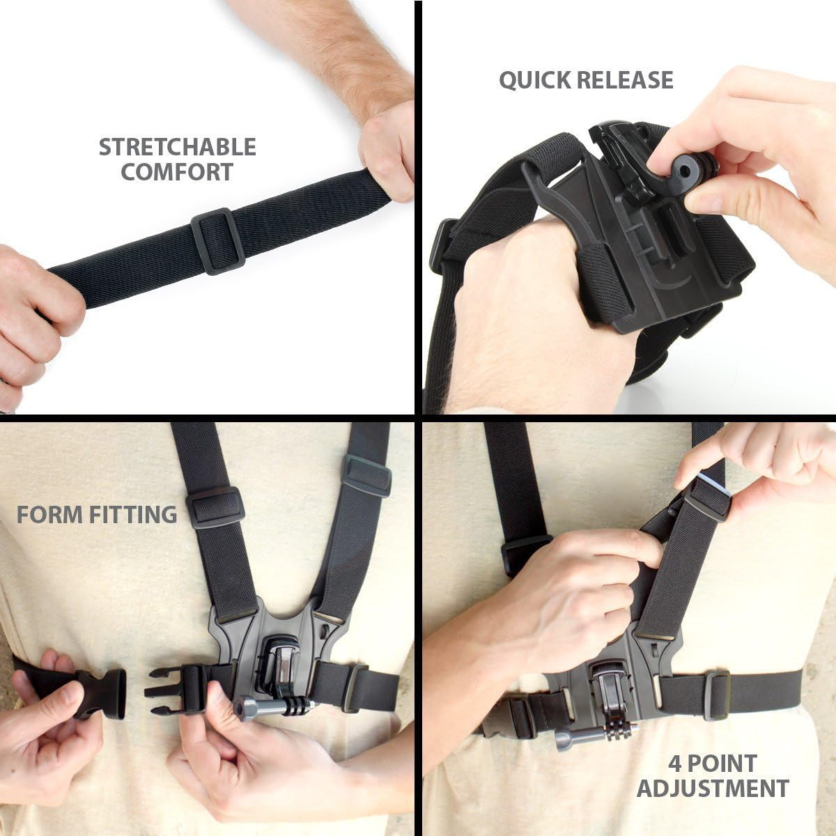 TEKCAM Chest Harness Mount Adjustable Chest Strap Belt with J Hook Compatible with Gopro Hero 13 12 11 10 9 8/Akaso/Dragon Touch/Vemont/Remali Capature Cam/Wolfang/Surfola Action Camera Accessories - Black image number 3